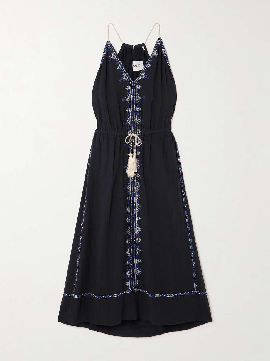 siana belted embroidered cotton-gauze midi dress