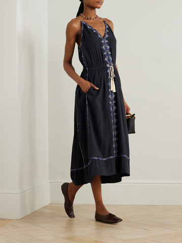 Marant Étoile Siana belted embroidered cotton-gauze midi dress