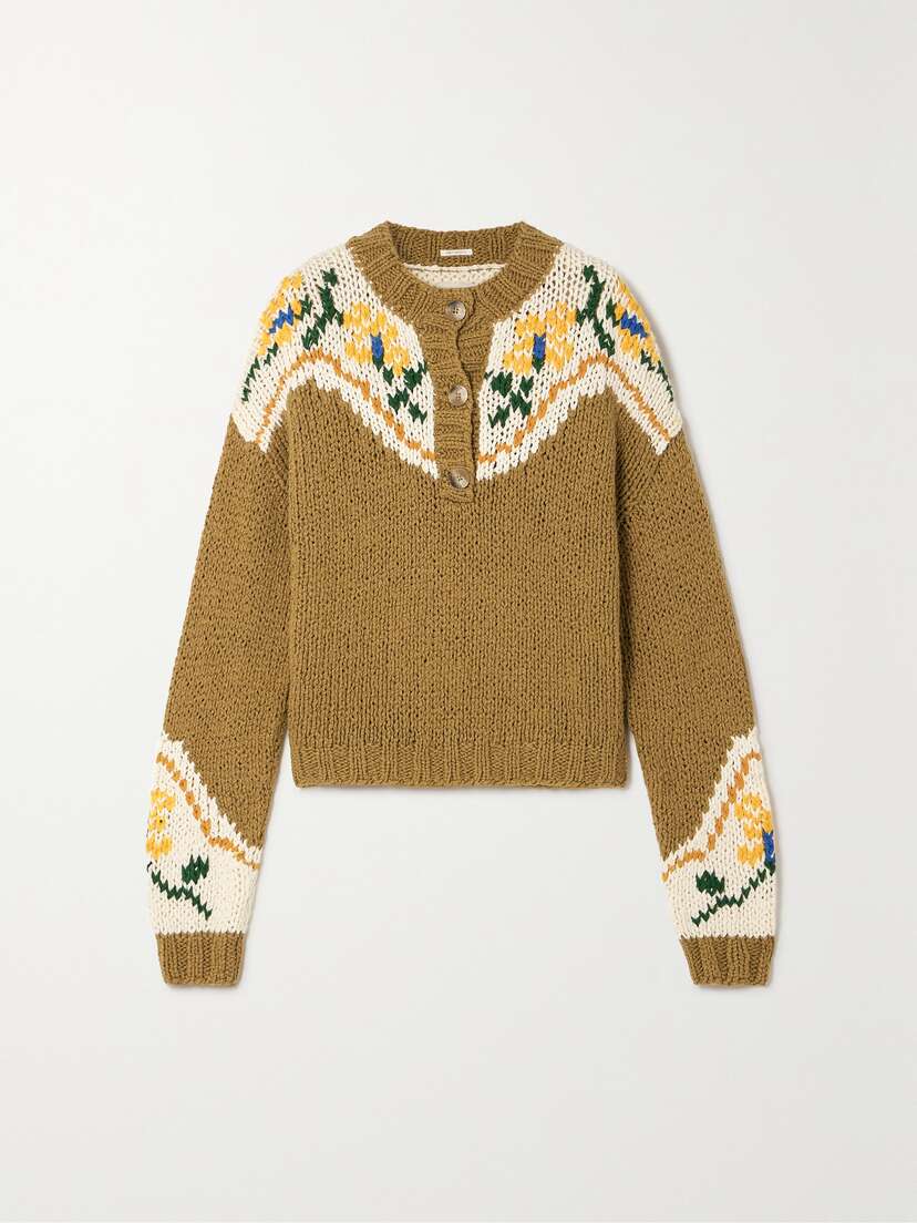 Mother The Henley Jacquard-knit Cotton Sweater