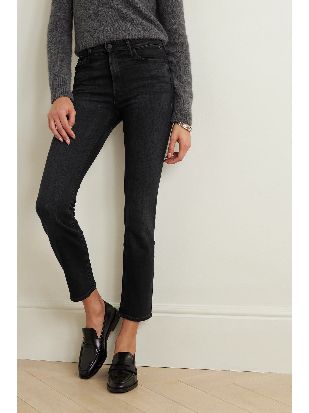 Shop Mother + Net Sustain The Dazzler Ankle Mid-rise Slim-leg Jeans In Black