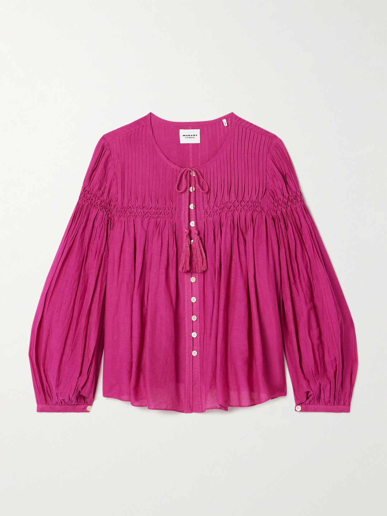 Isabel Marant Étoile Abadi Pintucked Smocked Cotton-blend Voile Blouse In Pink