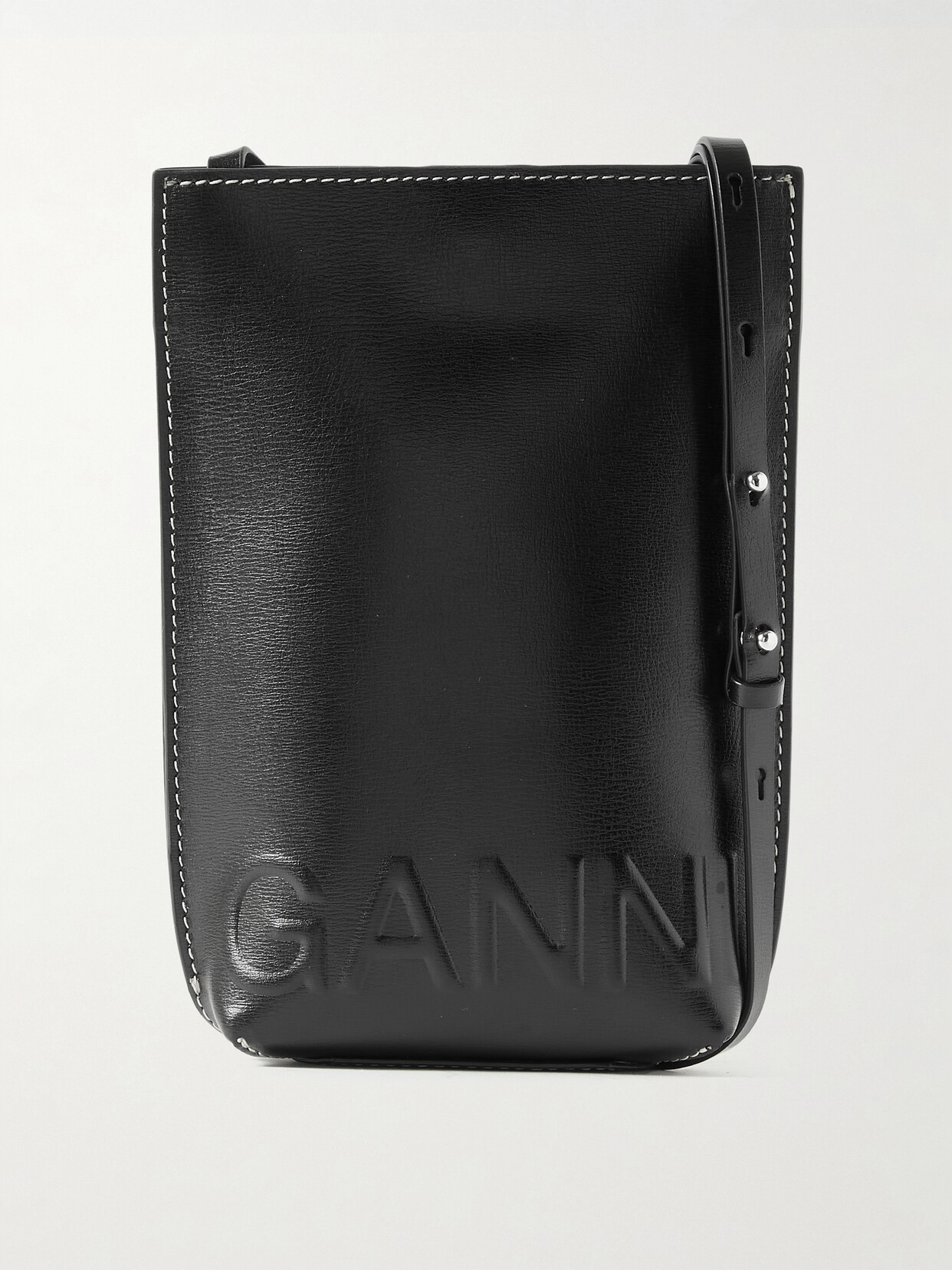 Ganni Banner Small Embossed Recycled Leather-blend Shoulder Bag In Black