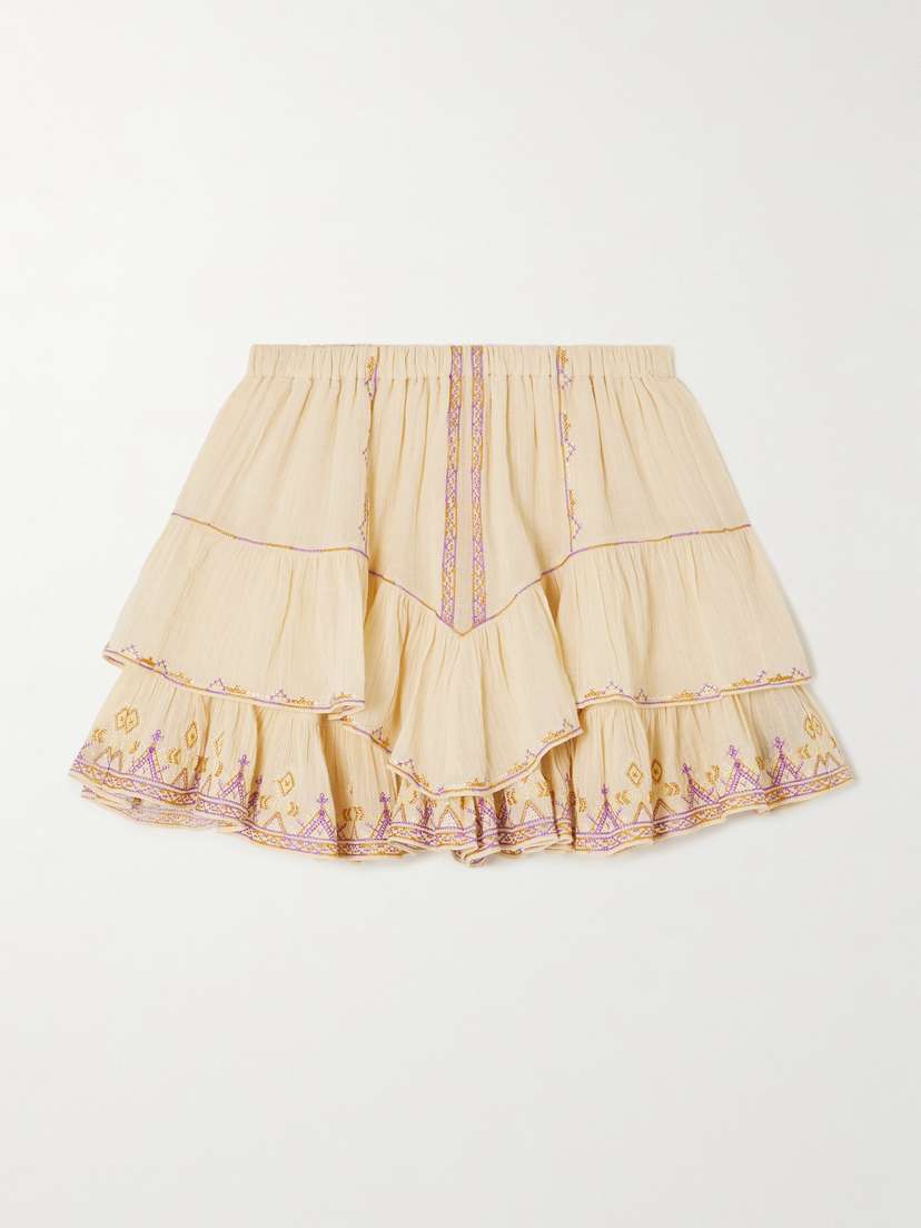 Marant Étoile Jocadia Tiered Ruffled Embroidered Cotton-gauze Shorts
