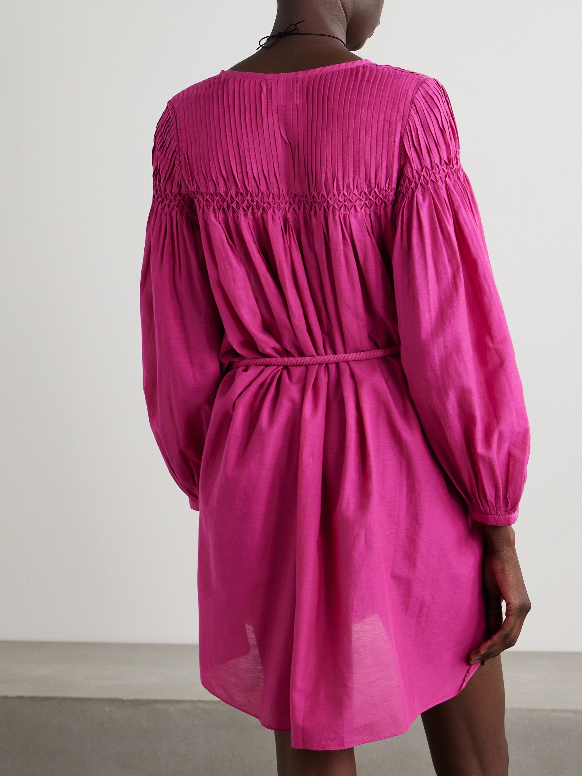 Marant Étoile Adeliani belted pintucked smocked cotton-blend voile mini dress thumbnail