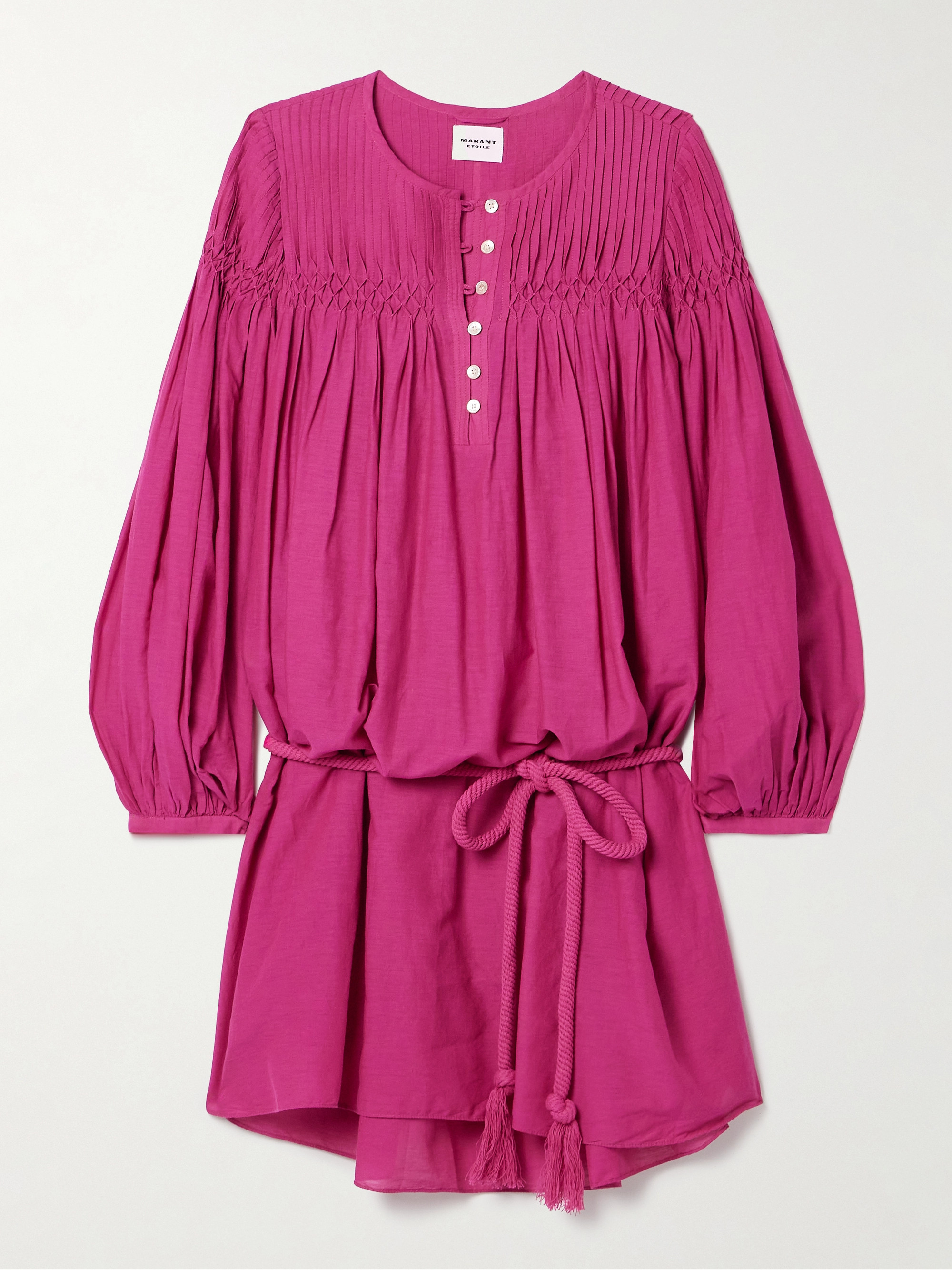Marant Étoile Adeliani belted pintucked smocked cotton-blend voile mini dress thumbnail