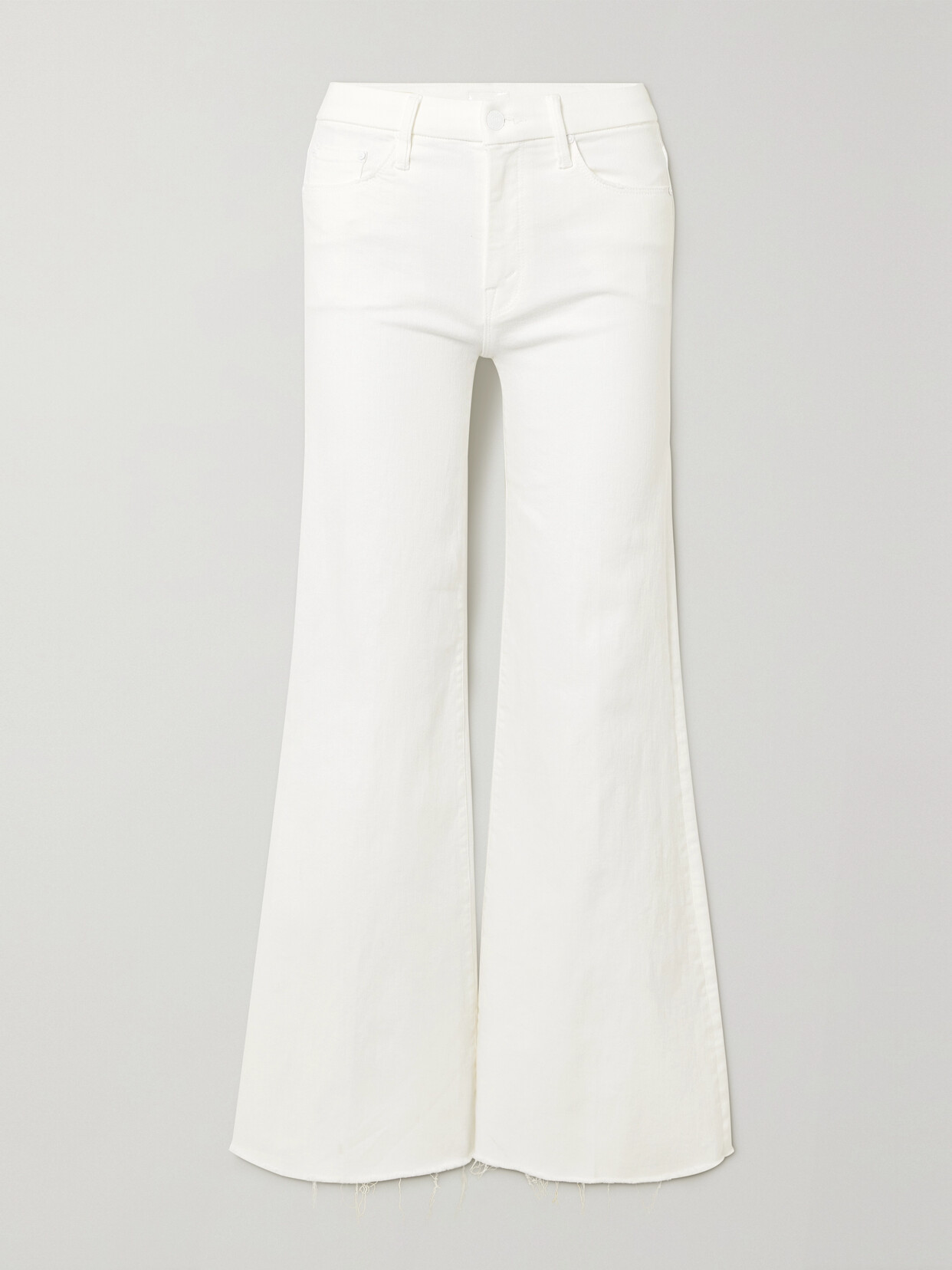 Shop Mother + Net Sustain The Roller Fray Frayed High-rise Wide-leg Jeans In White