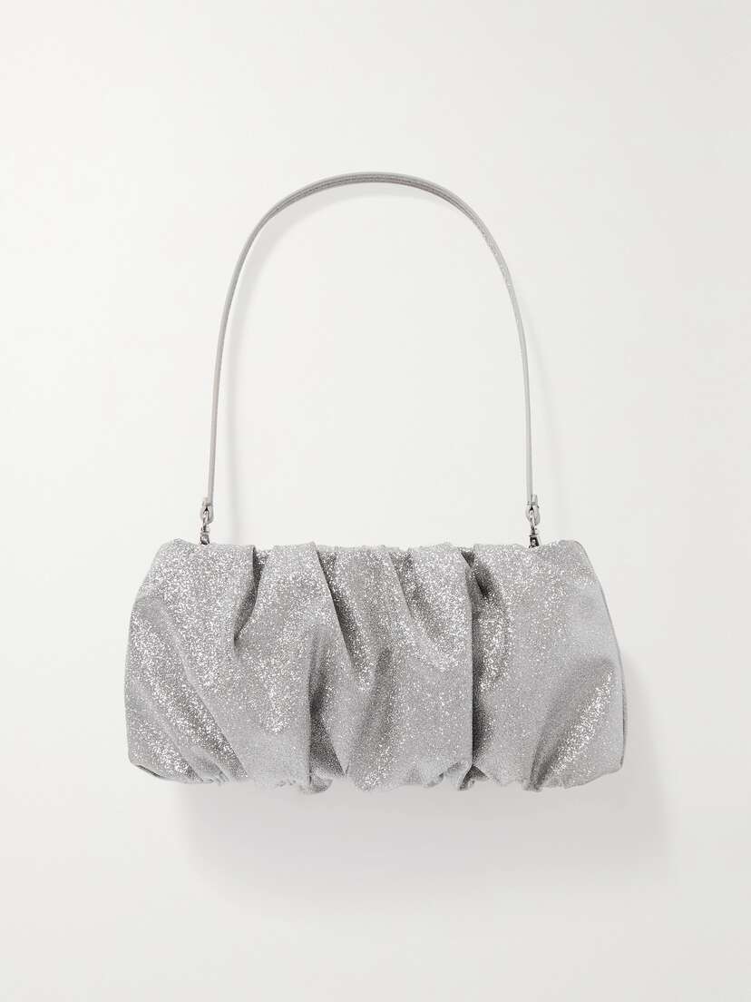 Staud Bean Gathered Glittered Leather Shoulder Bag