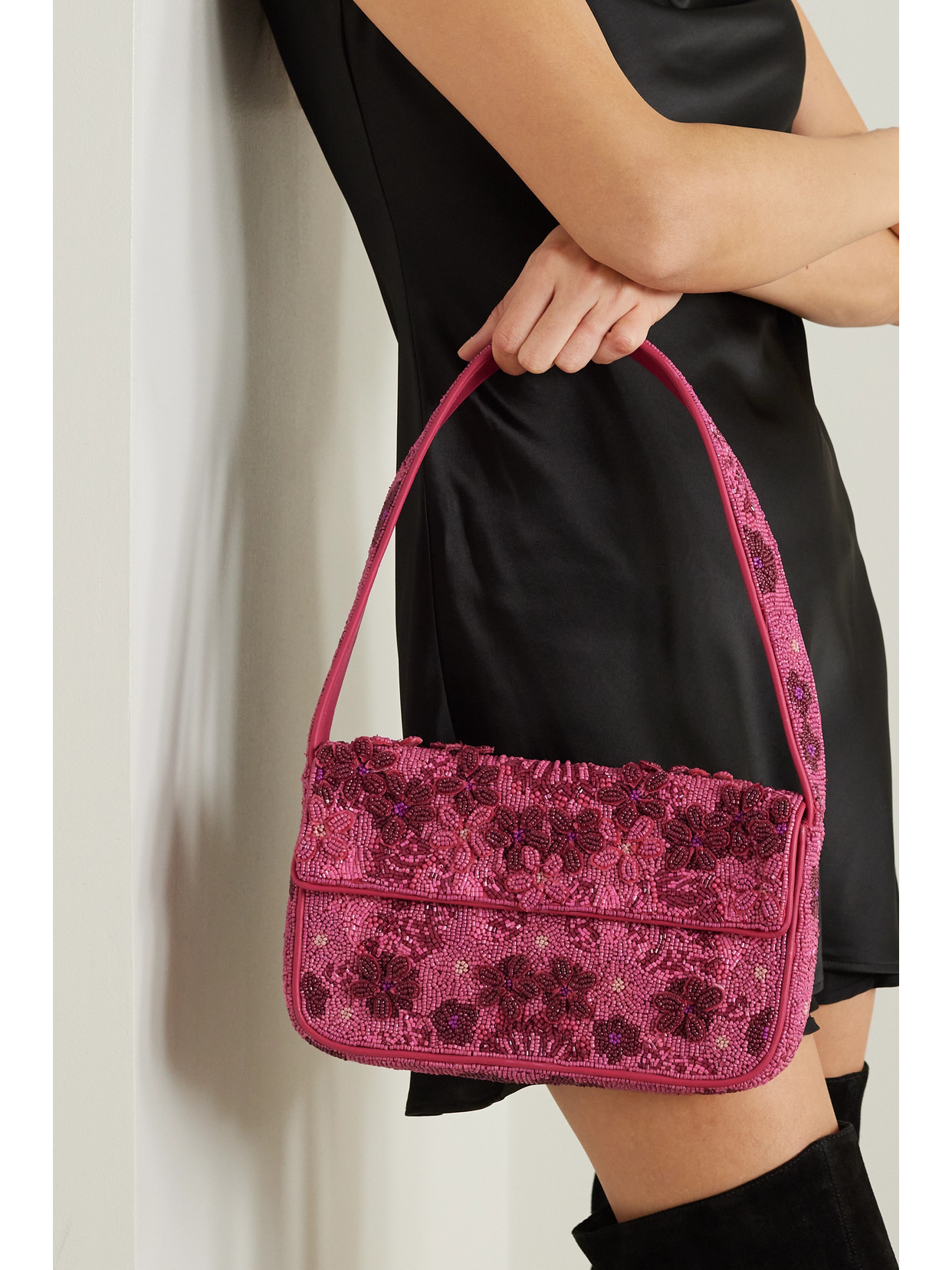 STAUD | 35X79M079NJ | Pink | Tommy Faux Leather-trimmed Beaded