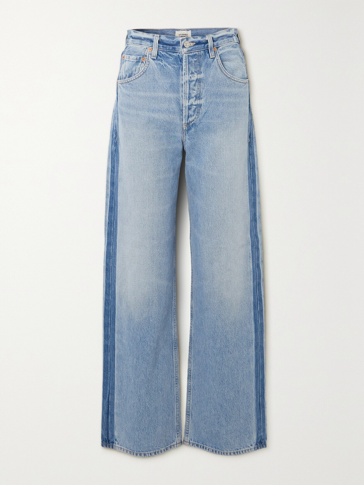 Citizens of Humanity - + Net Sustain Ayla Baggy Tuxedo High-rise Wide-leg Two-tone Organic Jeans - Blue