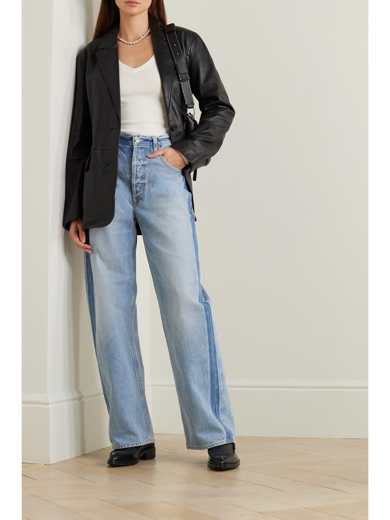 Shop Citizens Of Humanity + Net Sustain Ayla Baggy Tuxedo High-rise Wide-leg Two-tone Organic Jeans In Blue