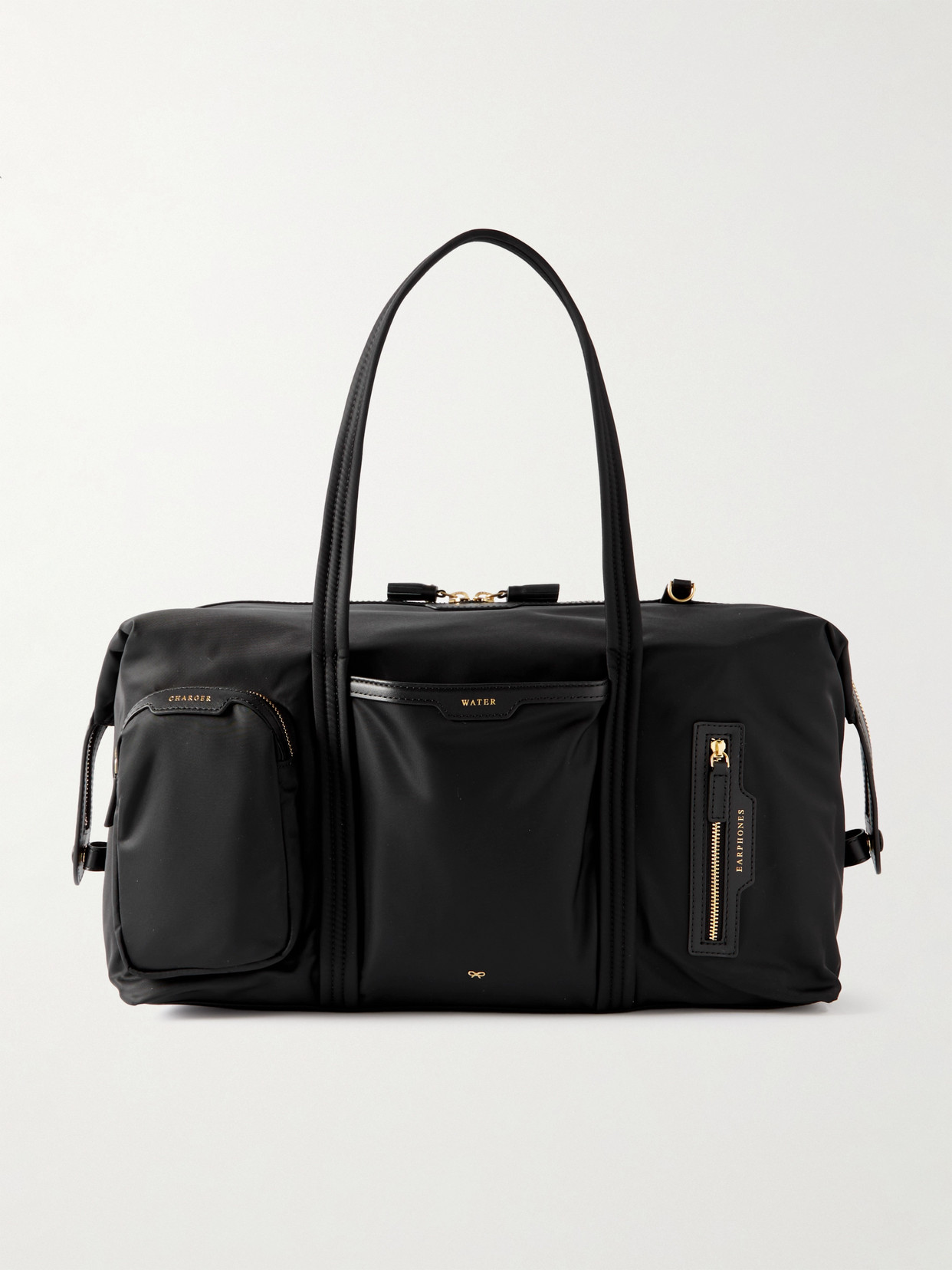 Anya Hindmarch In-flight Leather-trimmed Econyl® Weekend Bag In Black