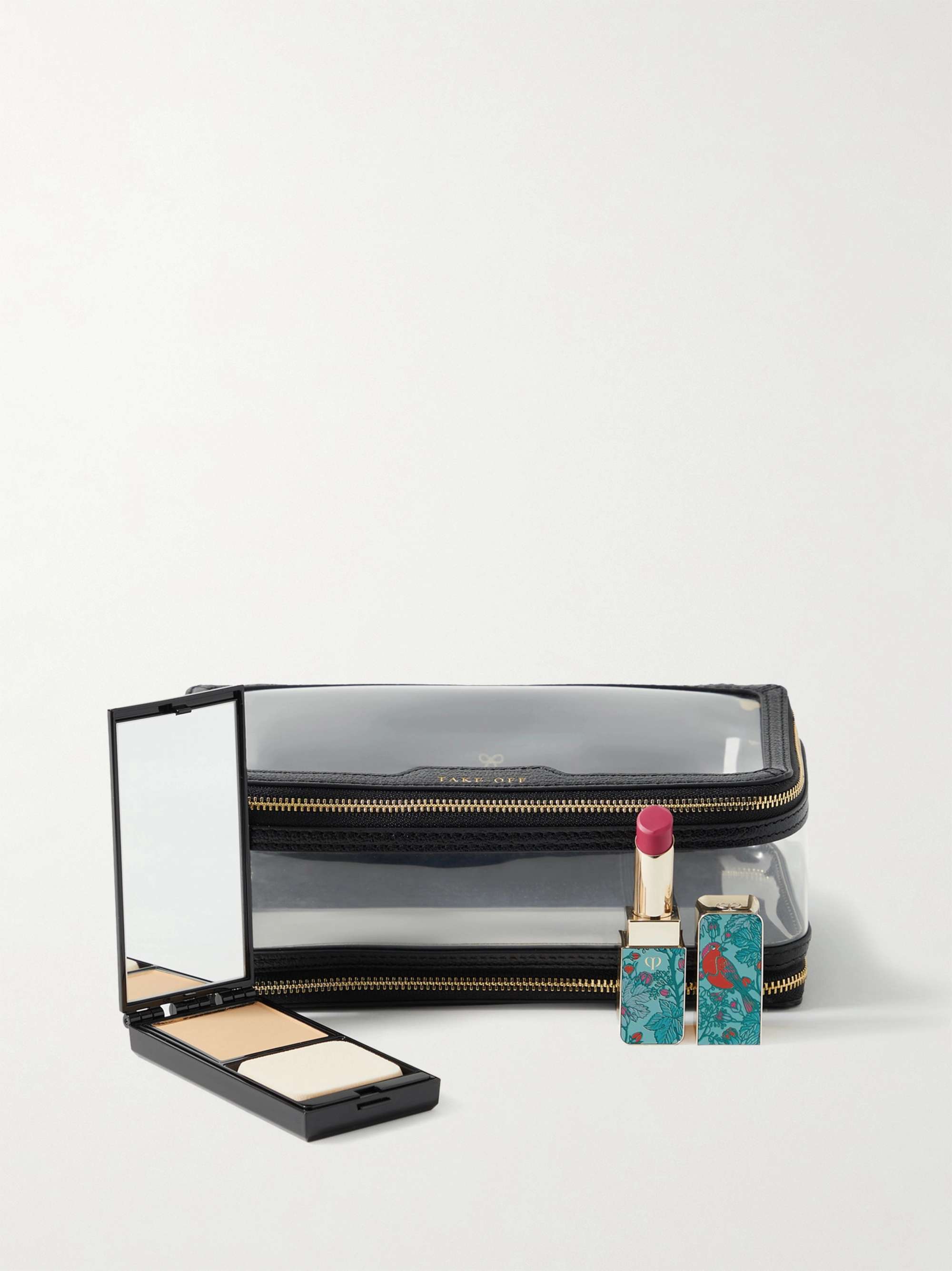 ANYA HINDMARCH In-Flight textured leather-trimmed PVC cosmetics case