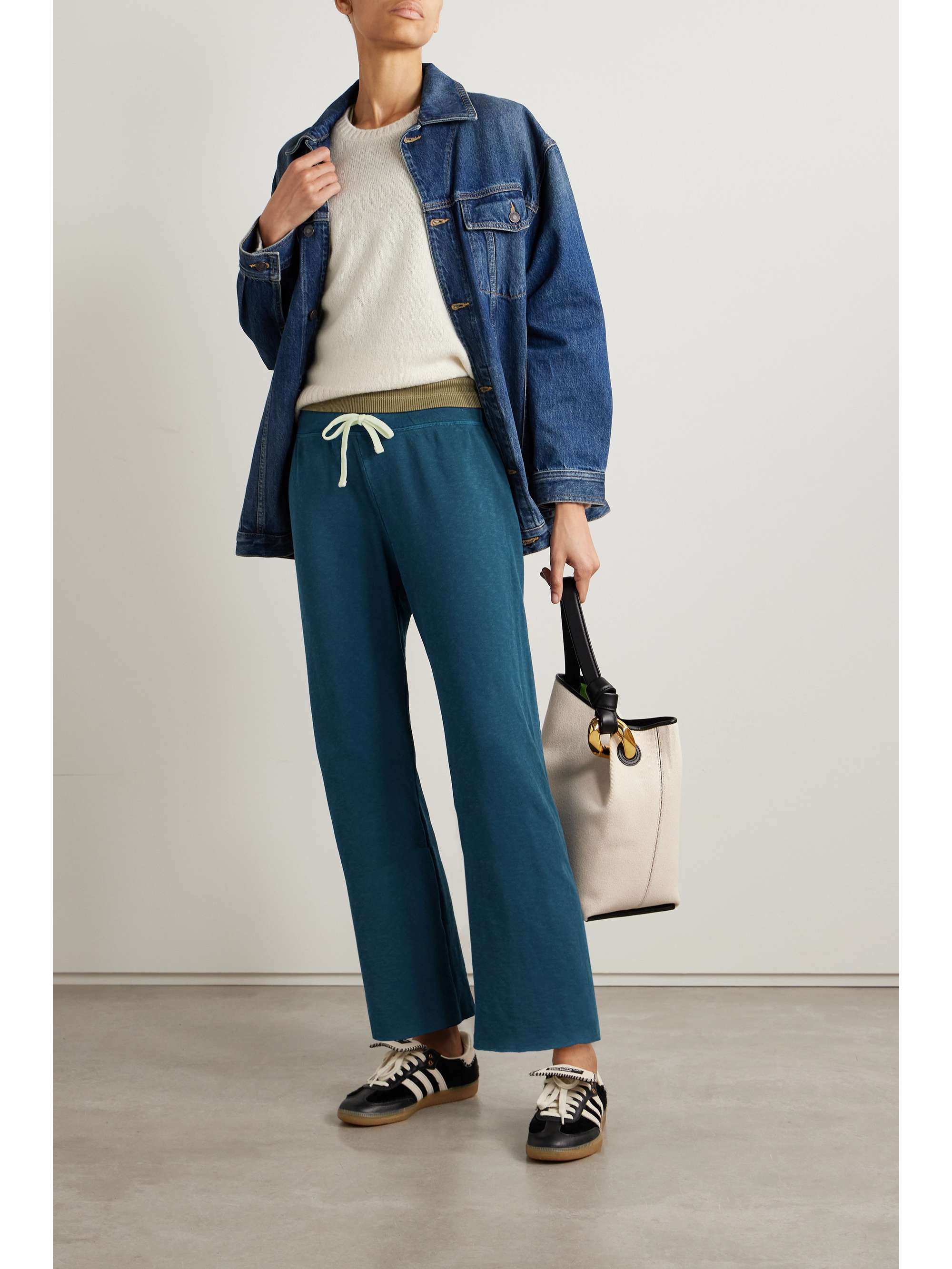 JAMES PERSE Cropped Supima cotton-terry track pants
