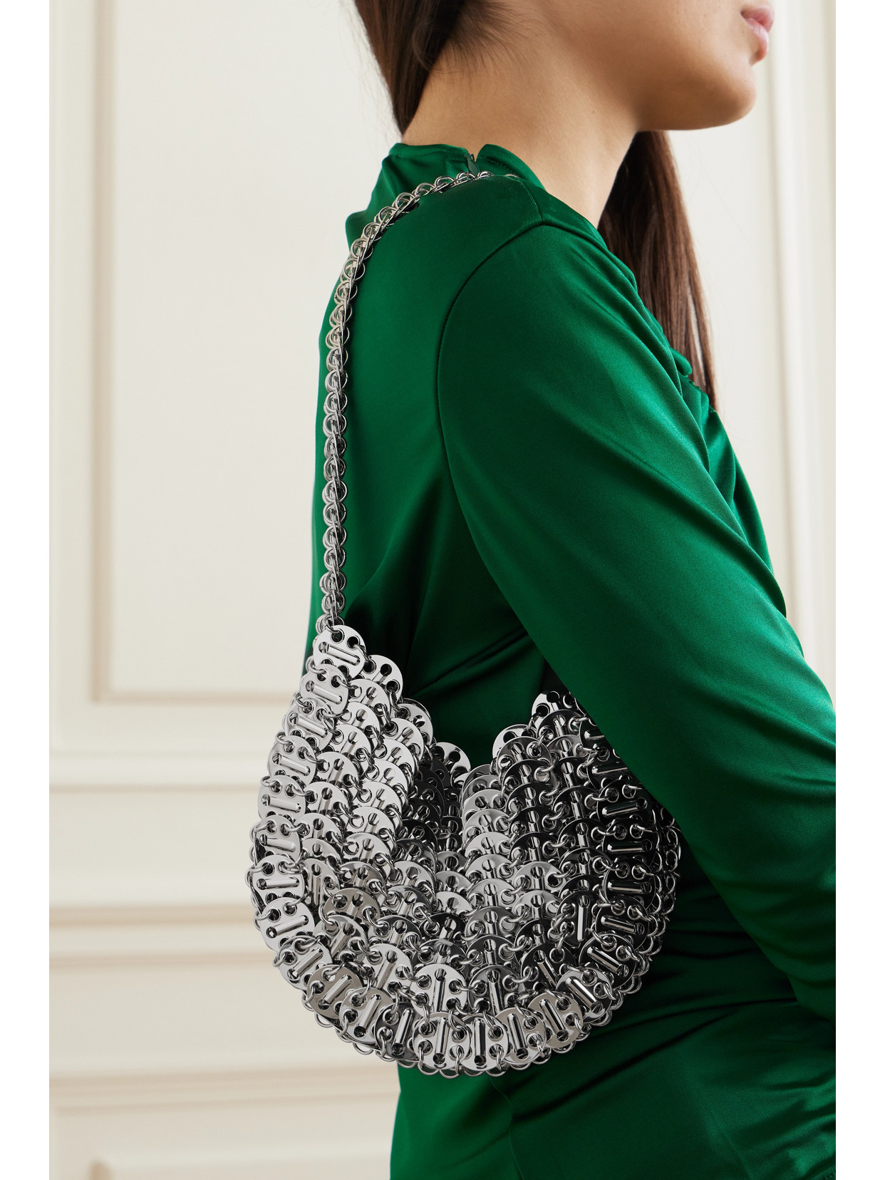 Rabanne 1969 Moon Chainmail Shoulder Bag In Silver