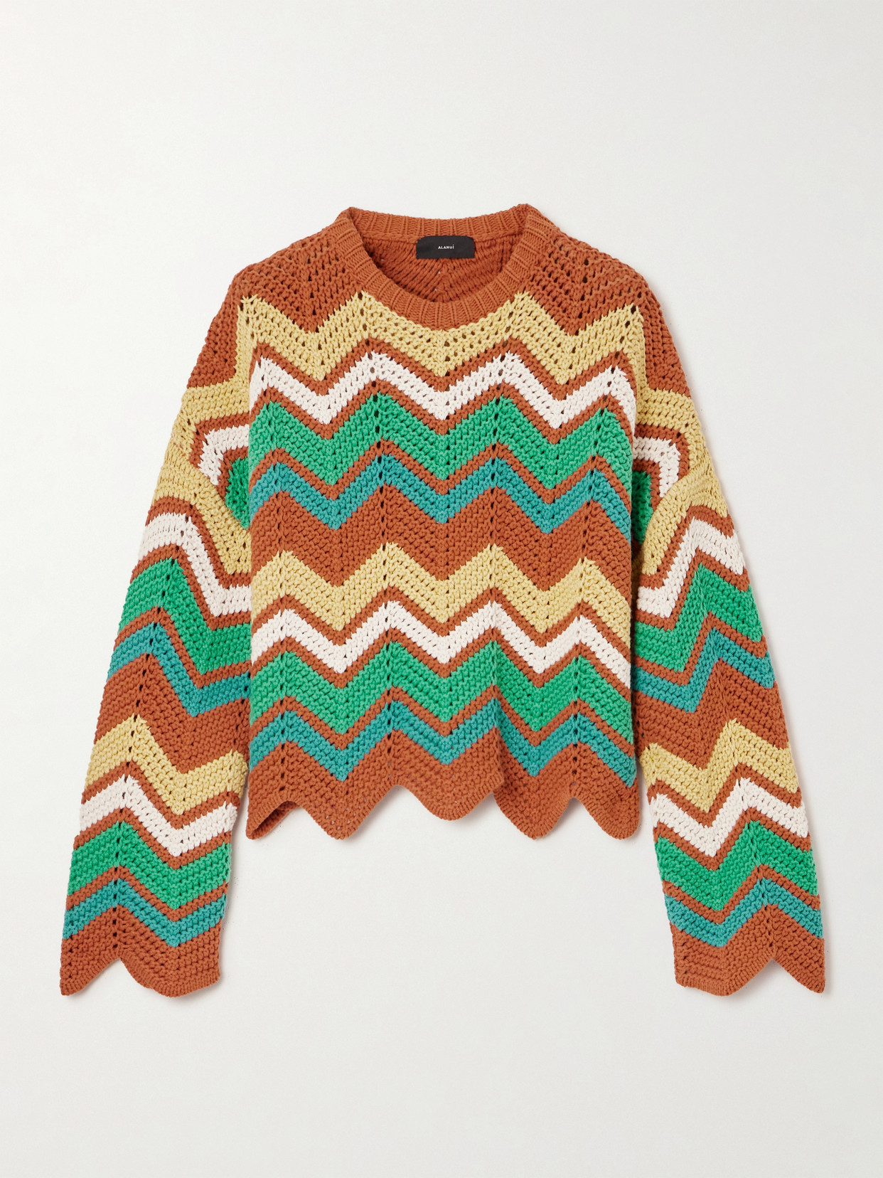 Alanui Kaleidoscopic Striped Crocheted Cotton-blend Sweater In Multi