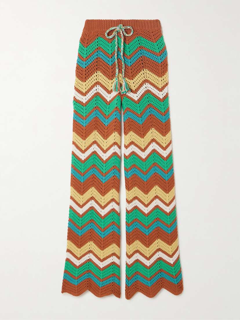 Alanui Kaleidoscopic Chevron Crocheted Cotton-blend Straight-leg Pants