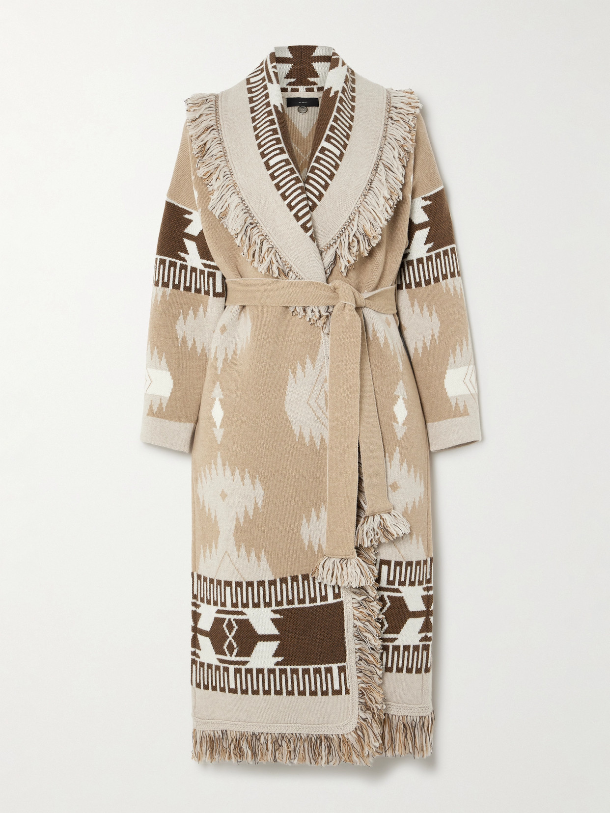 Alanui - Icon Belted Fringed Jacquard-knit Wool Cardigan - Brown