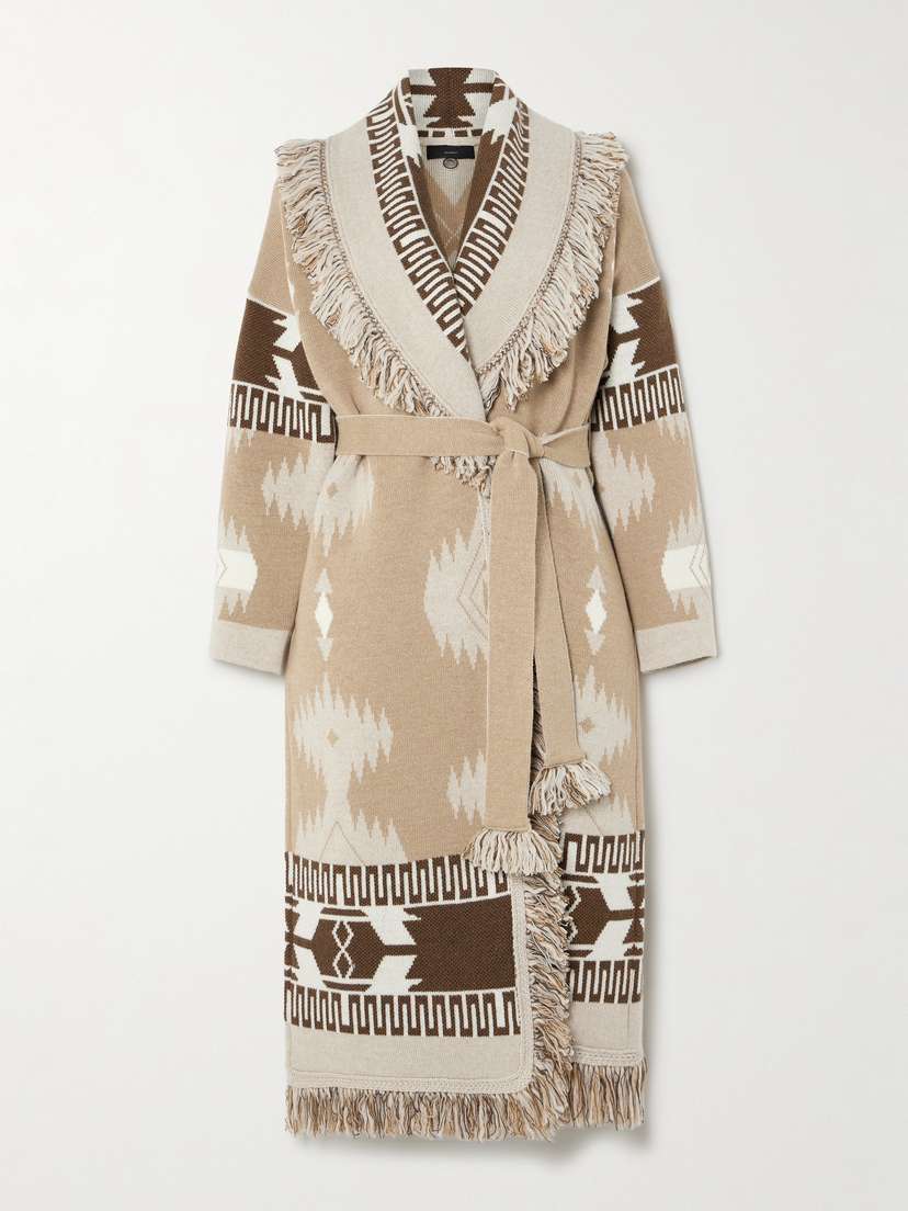 Alanui Icon Belted Fringed Jacquard-knit Wool Cardigan