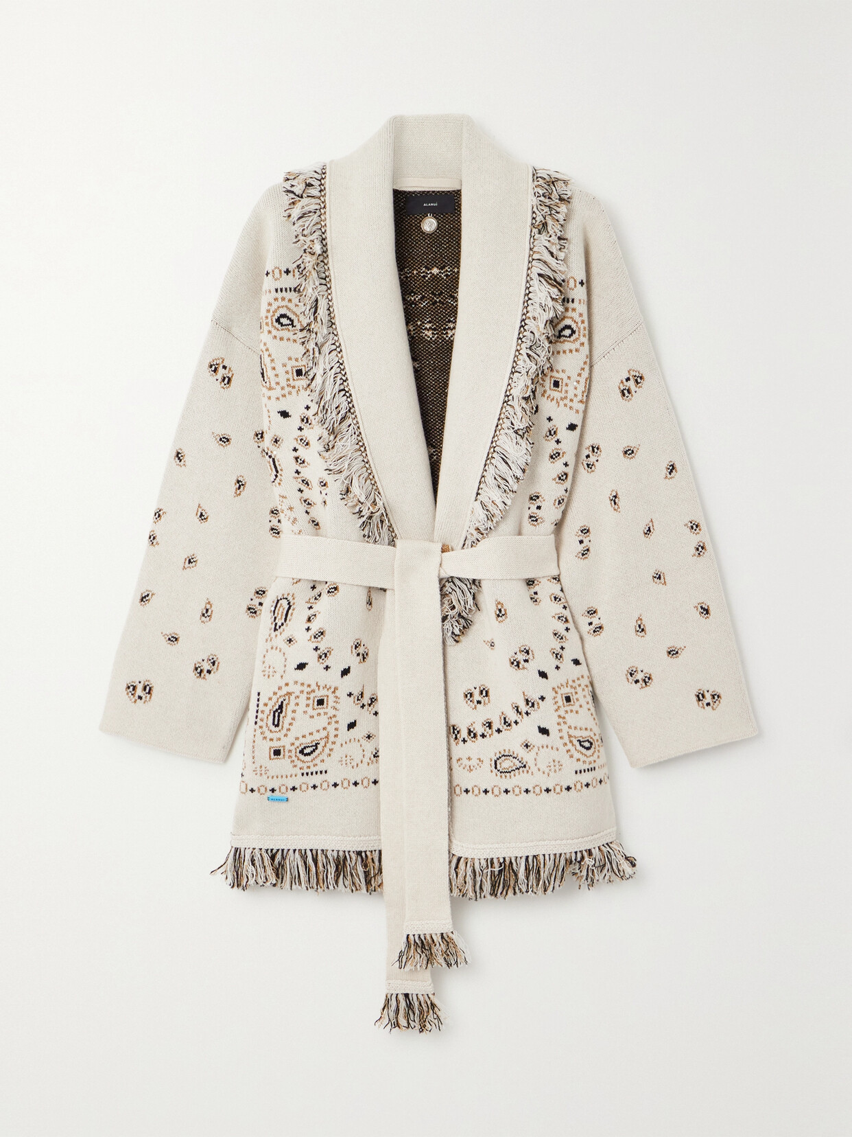ALANUI - Belted Fringed Cashmere And Linen-blend Jacquard Cardigan - Neutrals