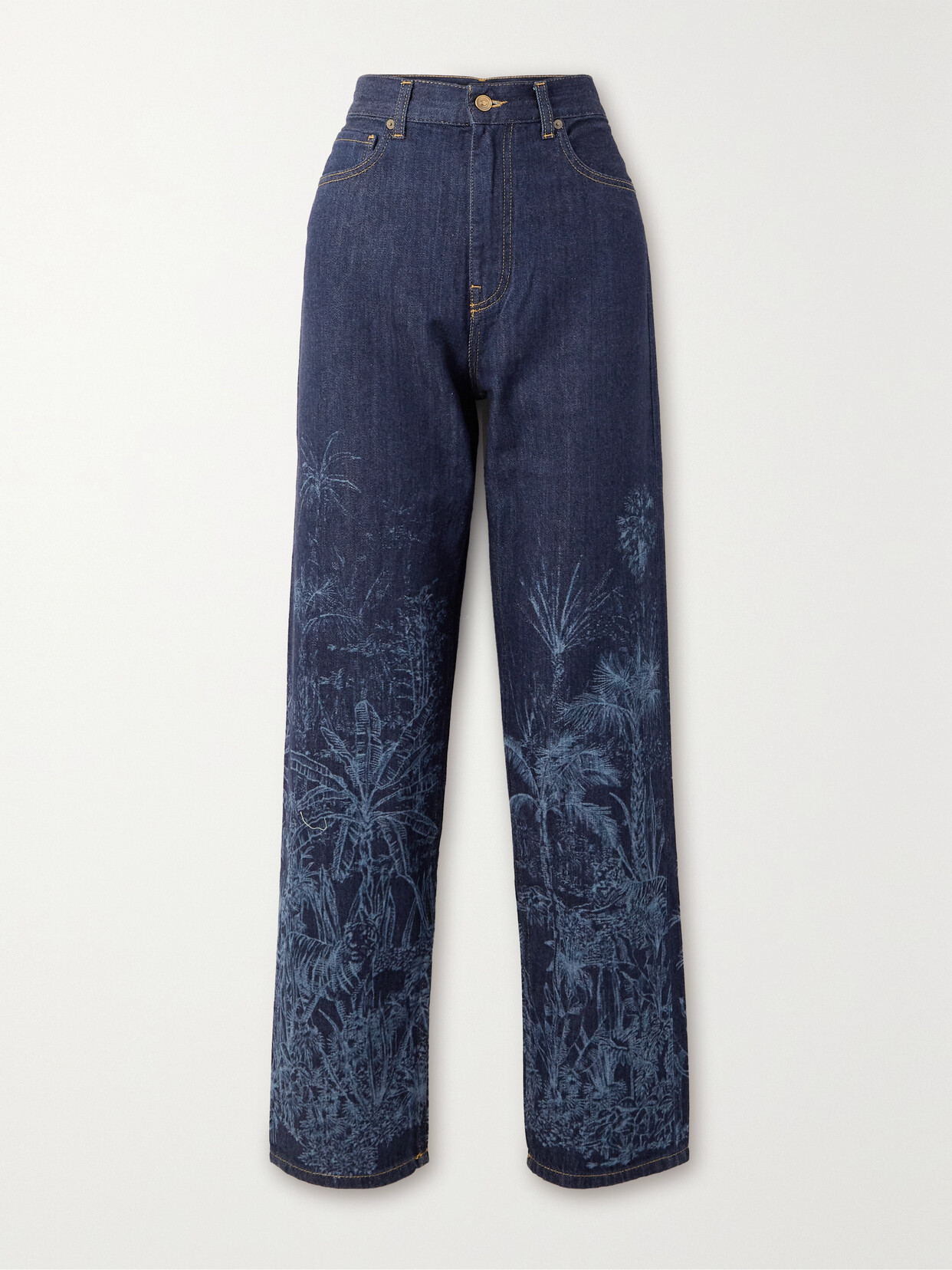 Shop Alanui Jungle Toile De Jouy Printed High-rise Straight-leg Jeans In Blue