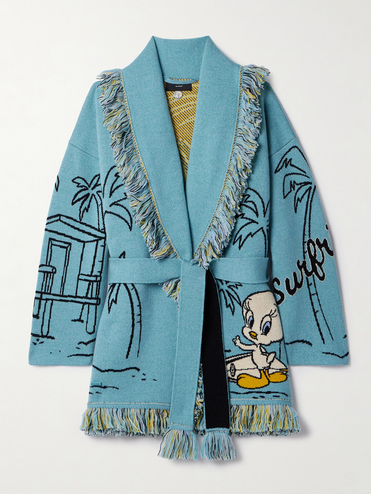 Alanui - + Looney Tunes™ Perfect Waves Fringed Wool-jacquard Cardigan - Blue