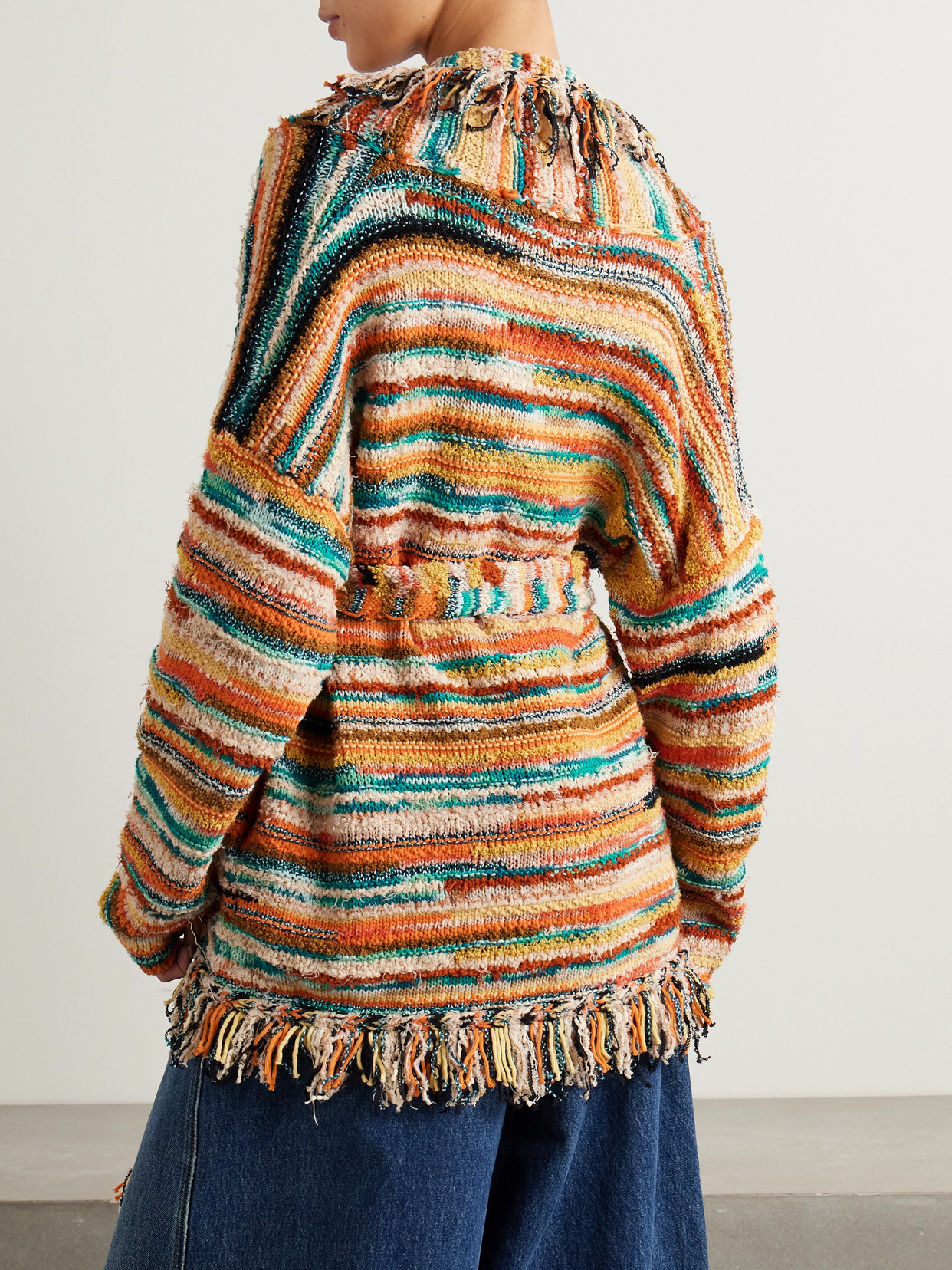 Shop Alanui Madurai Fringed Striped Cotton-blend Cardigan In Multi