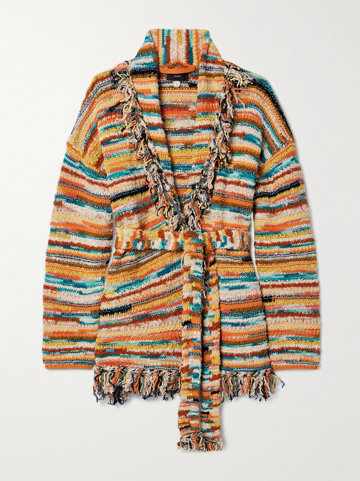 Alanui Madurai Fringed Striped Cotton-blend Cardigan In Multi