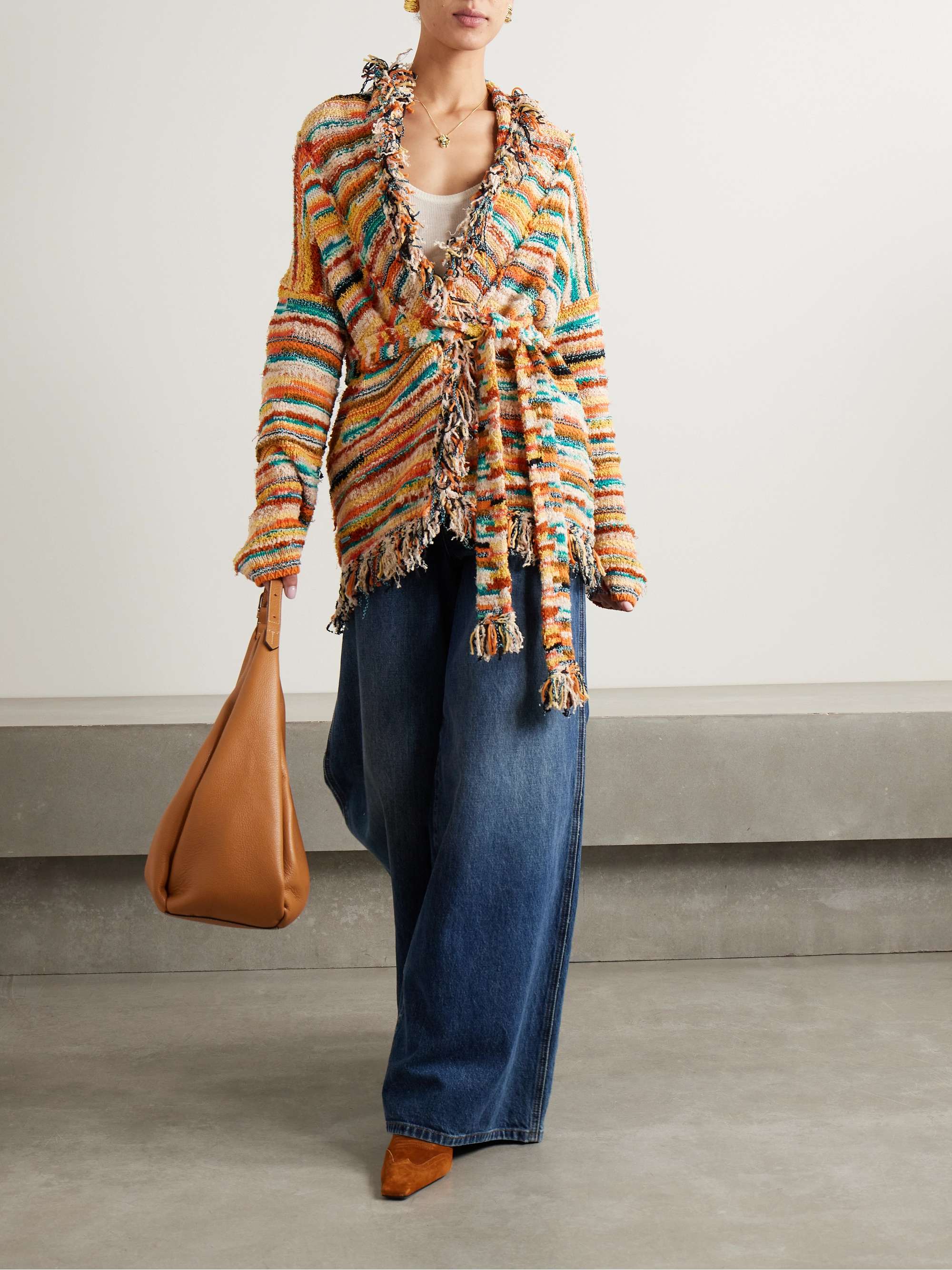 ALANUI Madurai fringed striped cotton-blend cardigan | NET-A