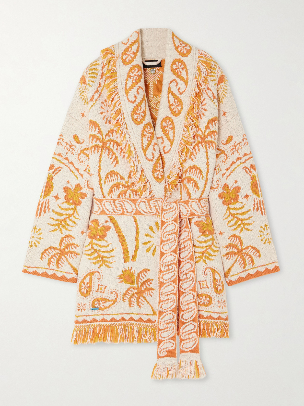 Shop Alanui Lush Nature Fringed Cotton And Wool-blend Jacquard Cardigan In Orange