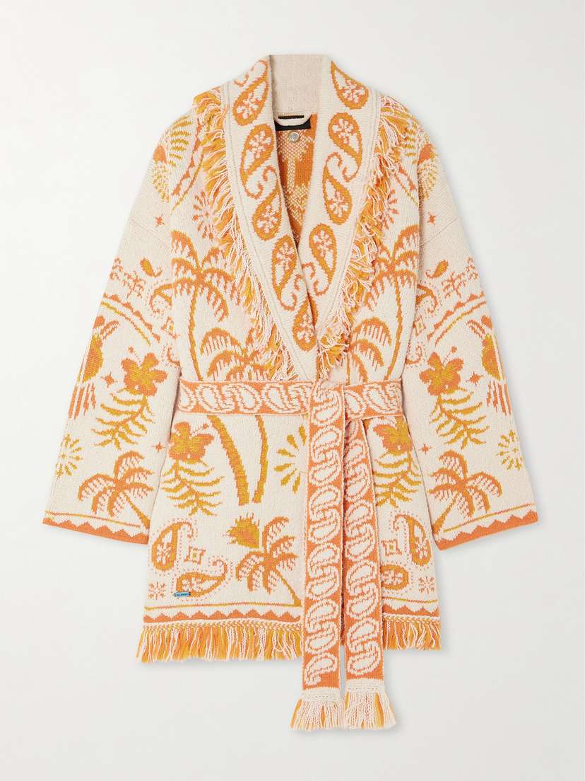 Alanui Lush Nature Fringed Cotton And Wool-blend Jacquard Cardigan - x large
