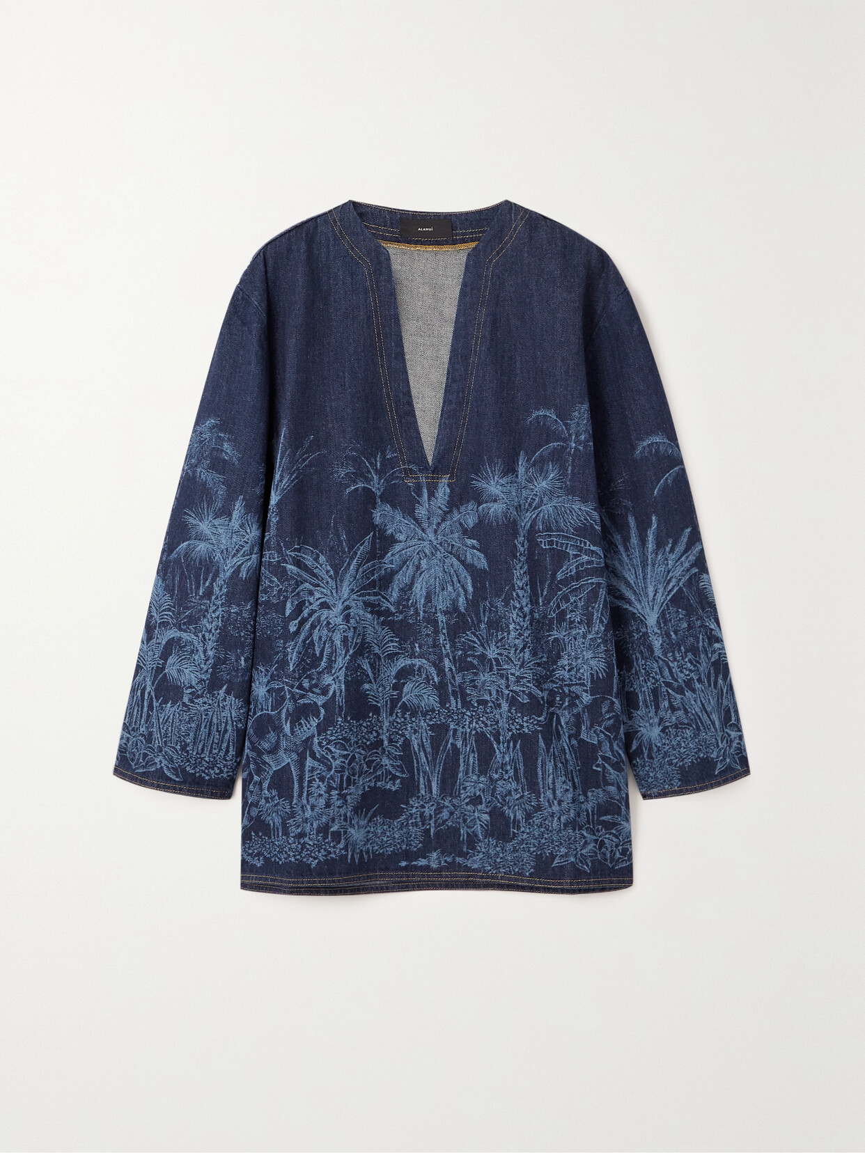 Shop Alanui Jungle Toile De Jouy Denim Tunic In Blue