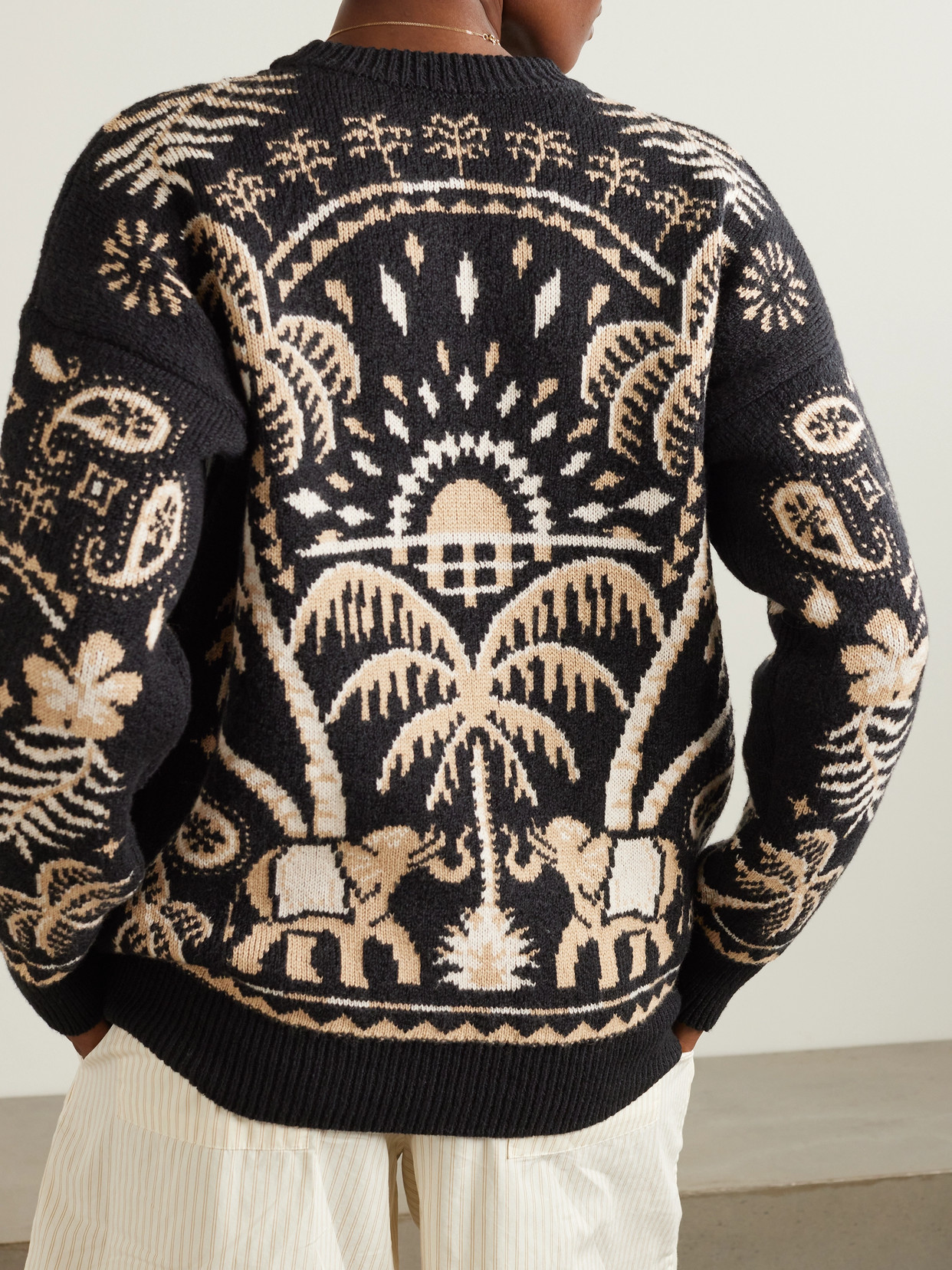 Shop Alanui Lush Nature Jacquard-knit Cotton And Wool-blend Sweater In Black