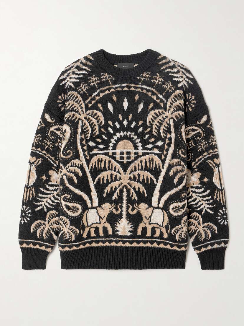 Alanui Lush Nature Jacquard-knit Cotton And Wool-blend Sweater