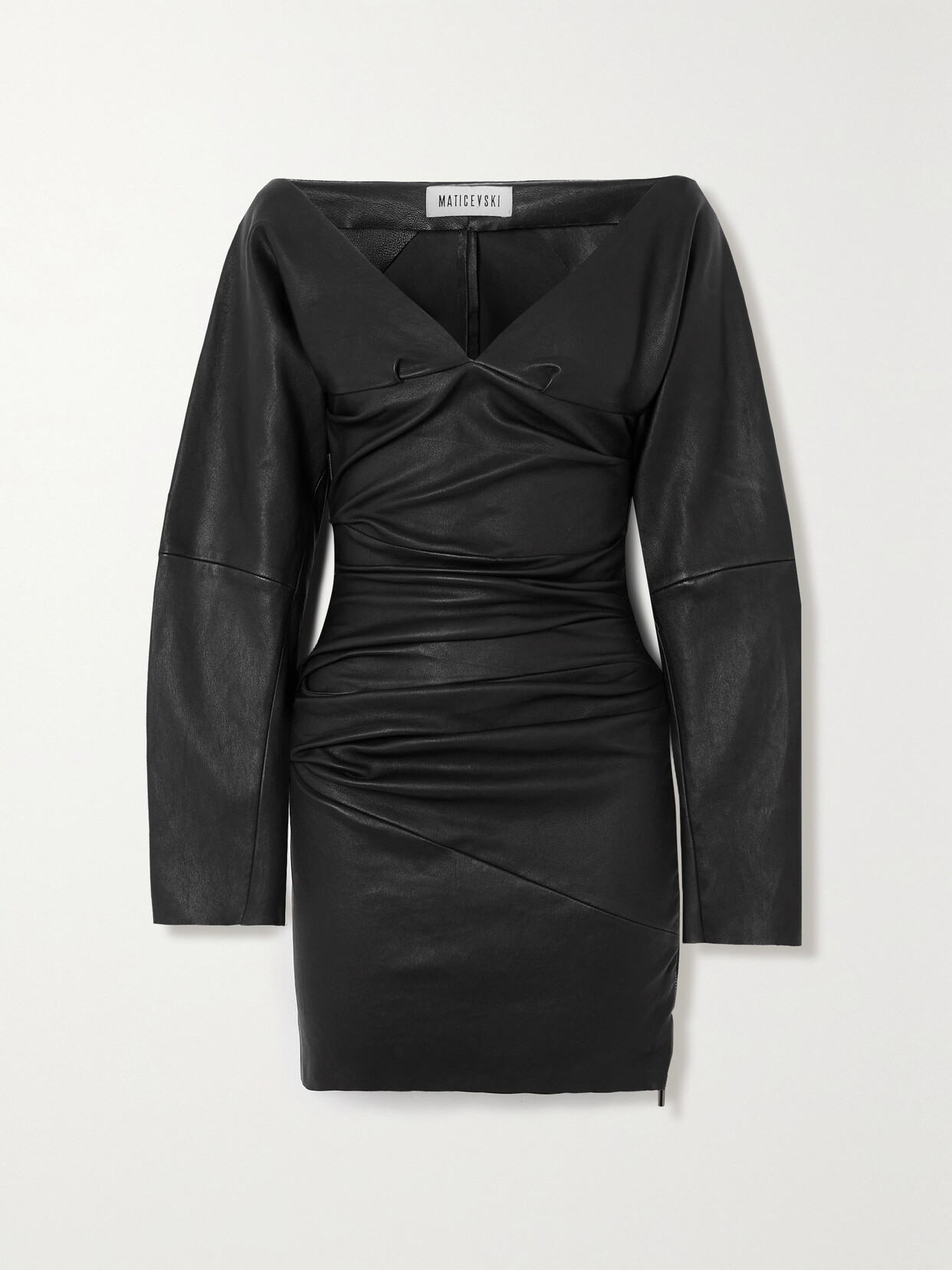 Maticevski - Facets Ruched Leather Mini Dress - Black