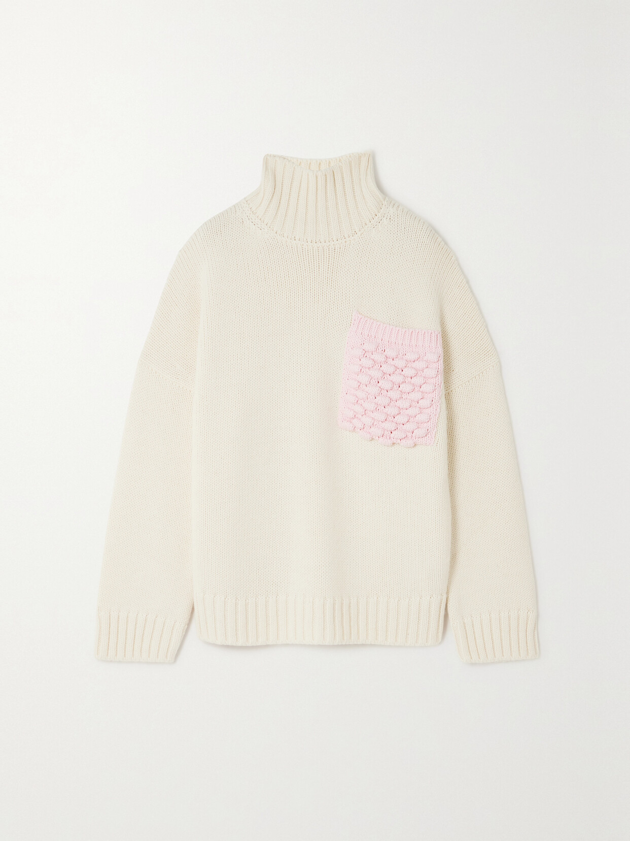 JW Anderson Oversized Cotton-paneled Knitted Turtleneck Sweater - White