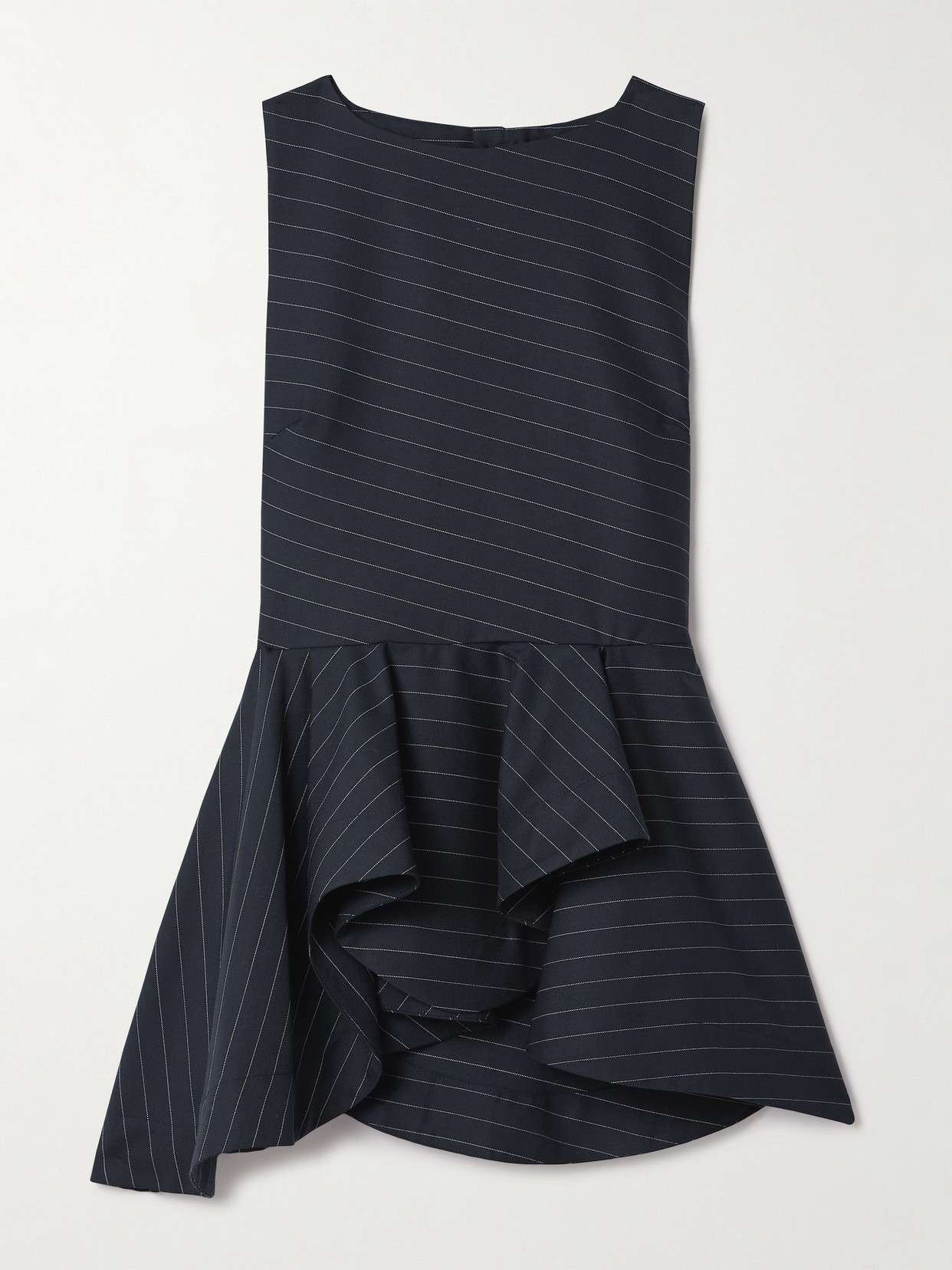 Jw Anderson Asymmetric Pinstriped Wool-blend Twill Peplum Tank In Blue