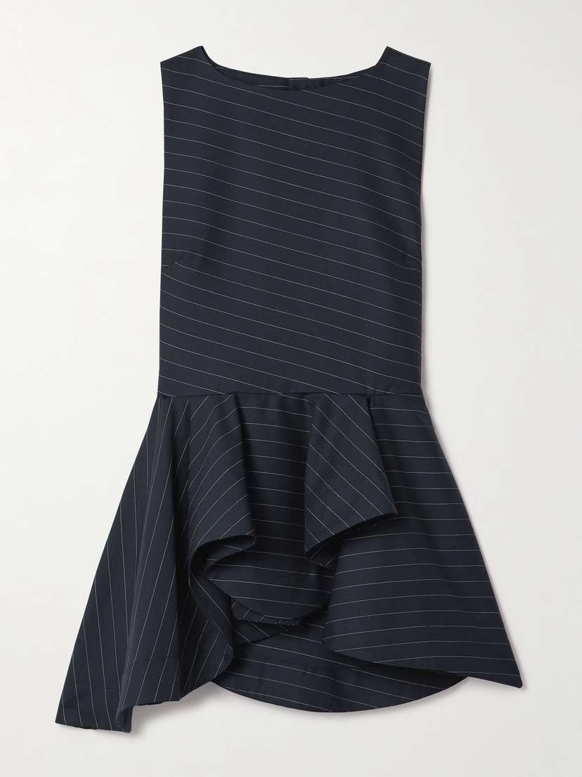 JW Anderson Asymmetric Pinstriped Wool-blend Twill Peplum Tank - UK 14