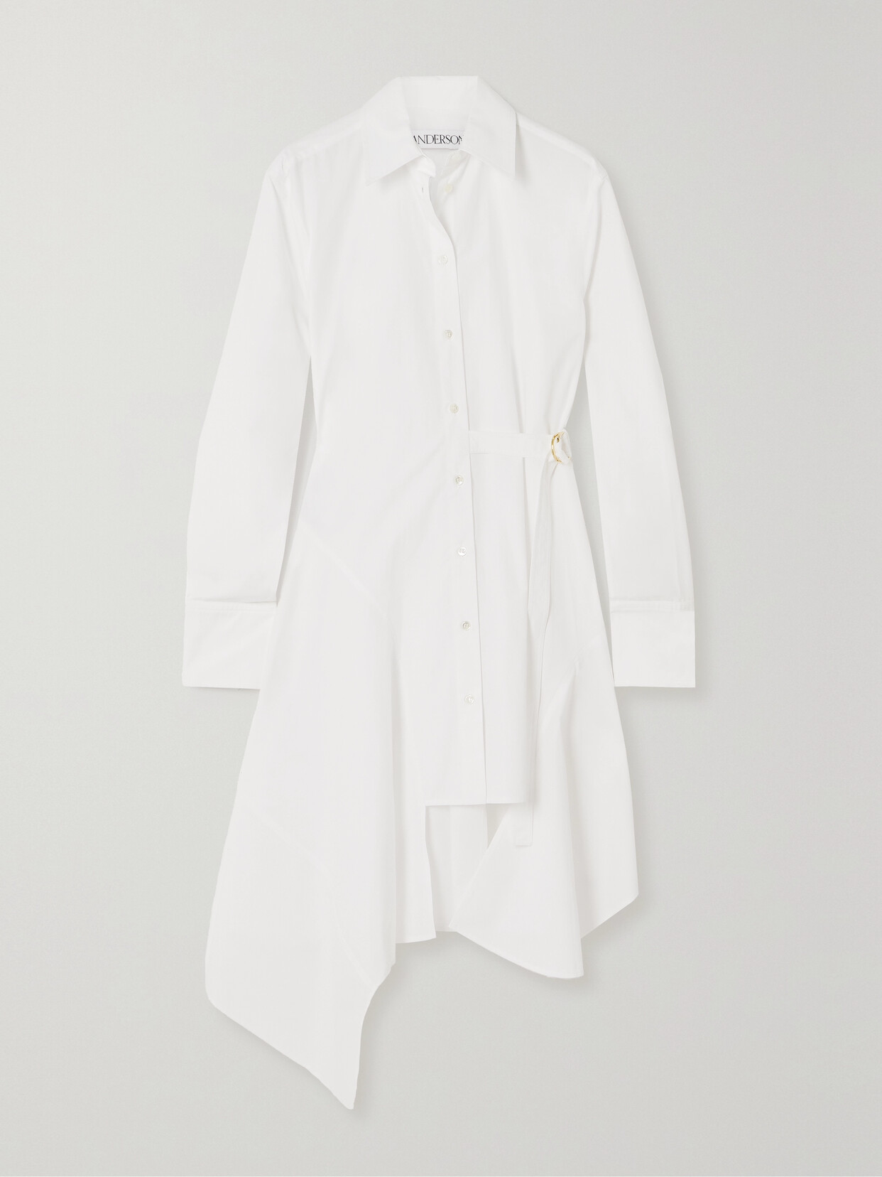 JW ANDERSON ASYMMETRIC TIE-DETAILED PANELED COTTON-POPLIN SHIRT DRESS