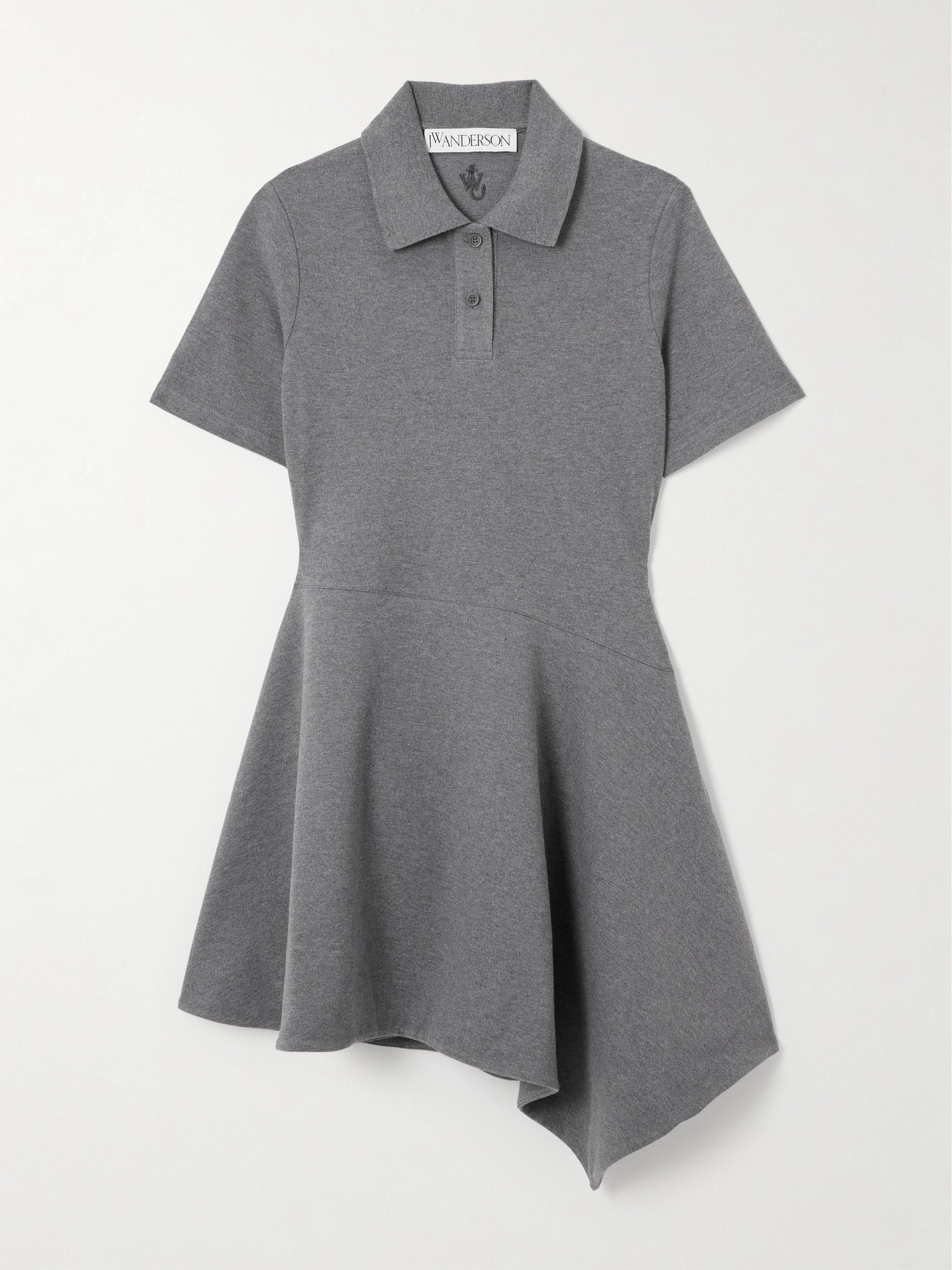 JW Anderson - Asymmetric Cotton-piqué Mini Shirt Dress - Gray