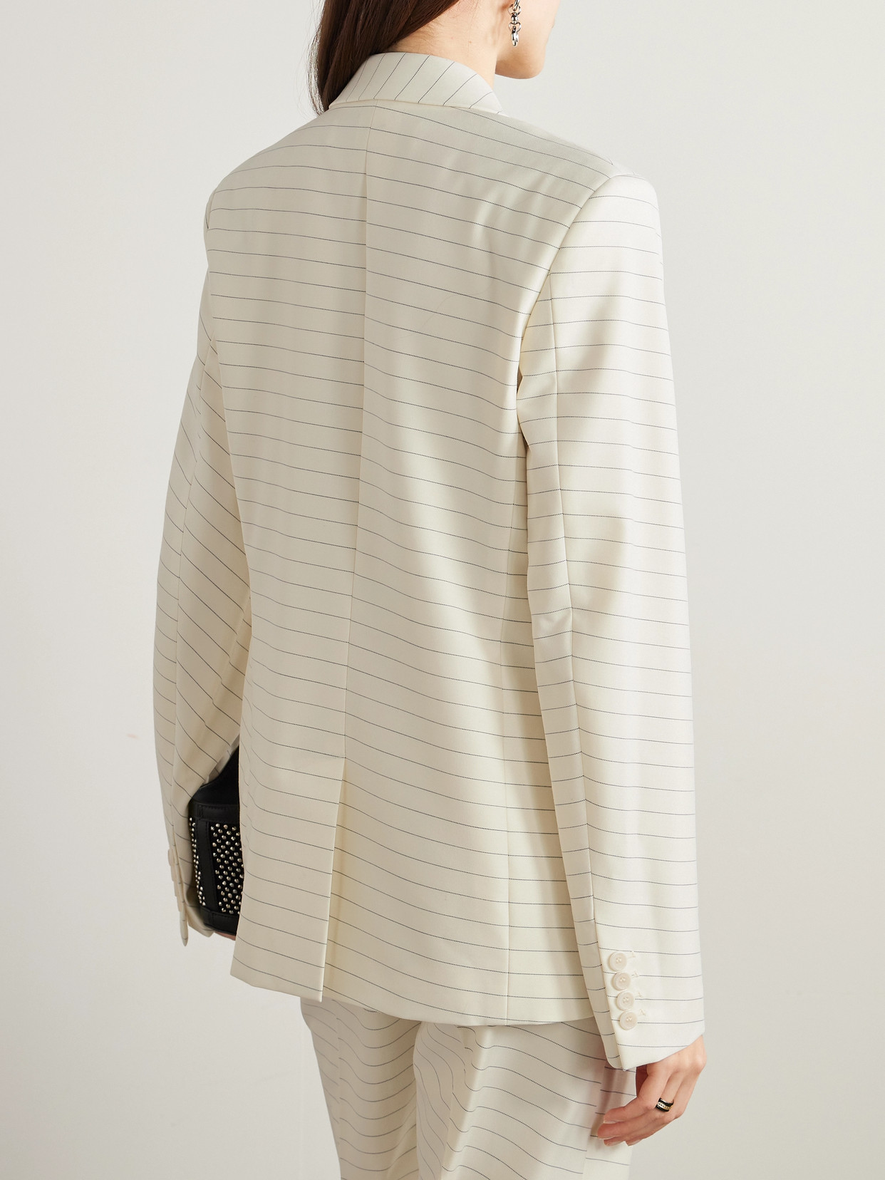 Shop Jw Anderson Paneled Striped Wool-blend Drill Blazer In White