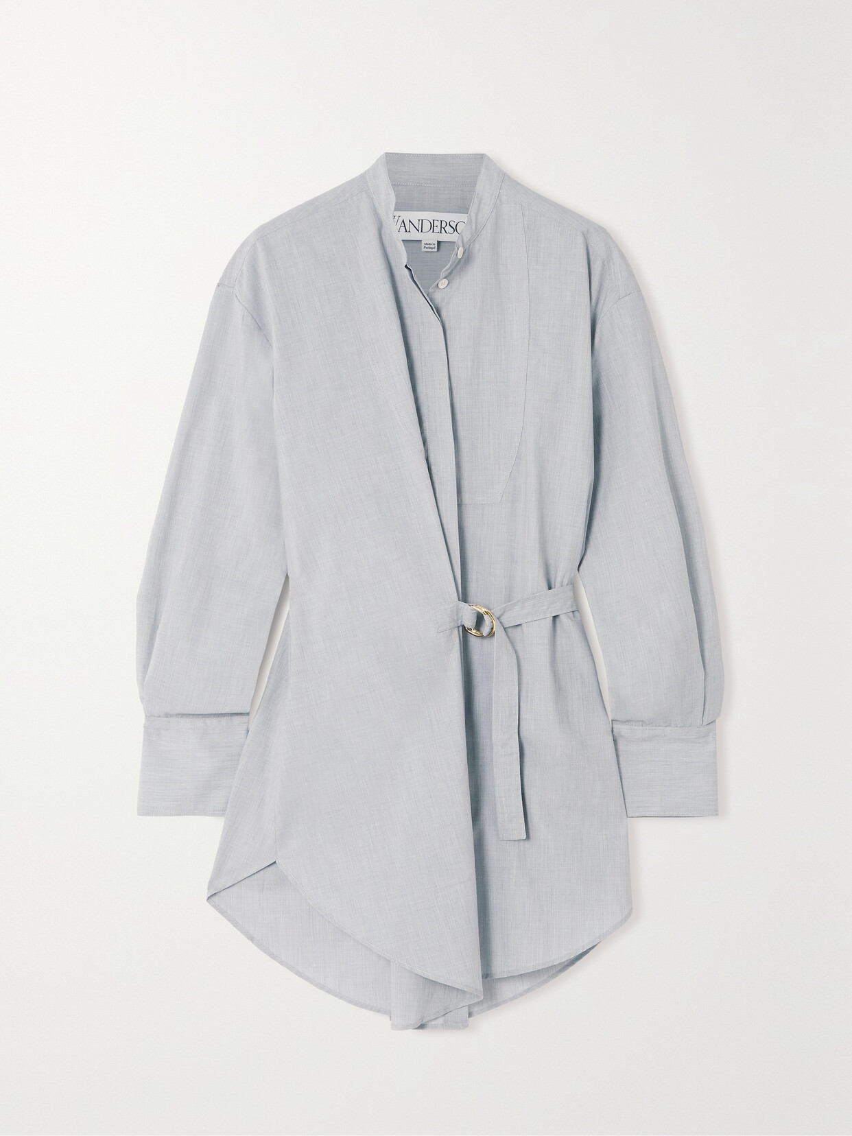 Shop Jw Anderson Pleated Tie-detailed Cotton Shirt In Gray