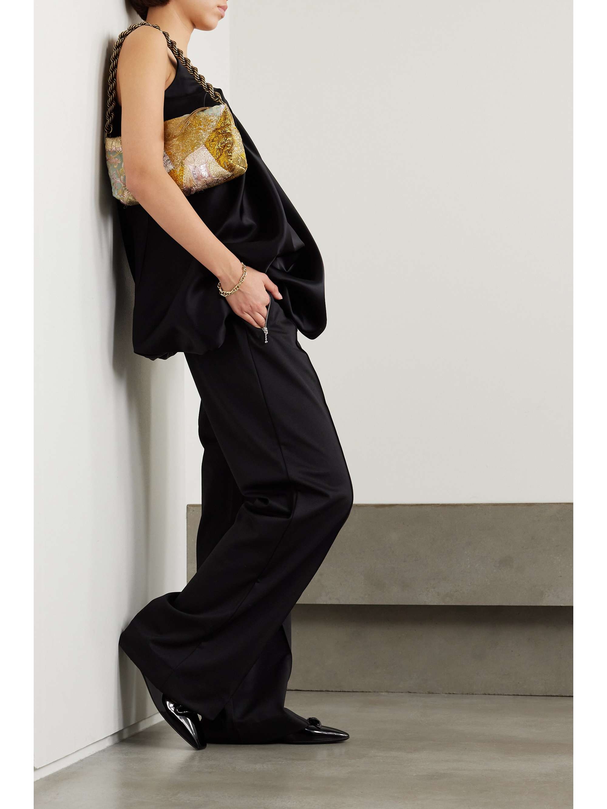 Black satin track pants sale