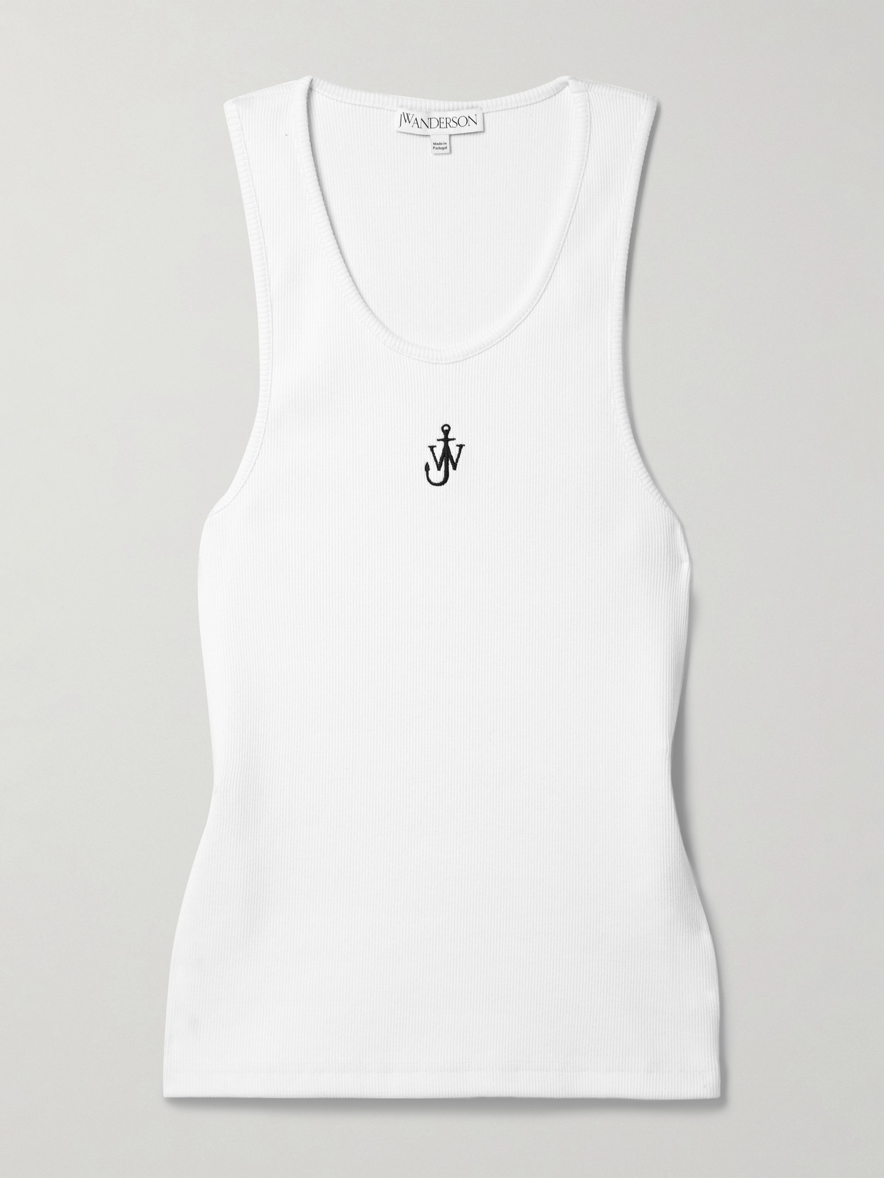 Shop Jw Anderson Embroidered Ribbed Cotton-jersey Tank In White