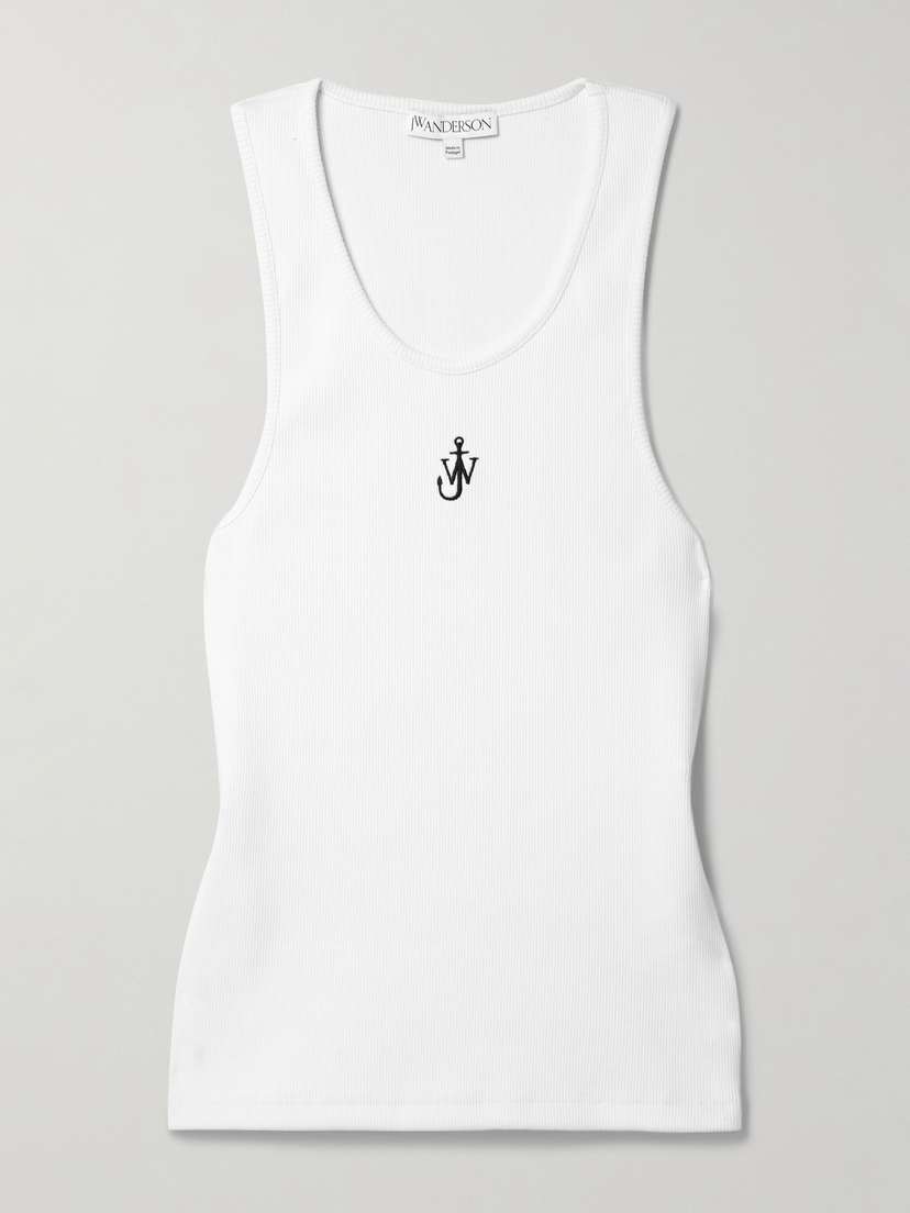 JW Anderson Embroidered Ribbed Cotton-jersey Tank - x large
