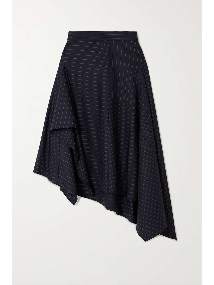 JW Anderson Asymmetric Paneled Pinstriped Wool-blend Twill Midi Skirt