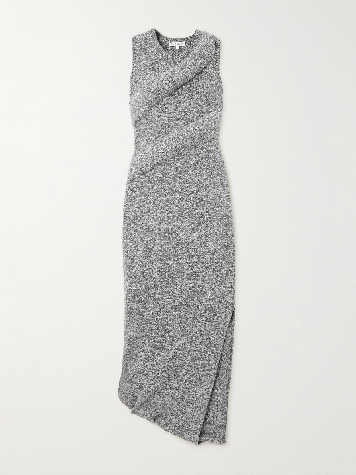 Jw Anderson Asymmetric Padded Lyocell And Wool-blend Maxi Dress In Grey