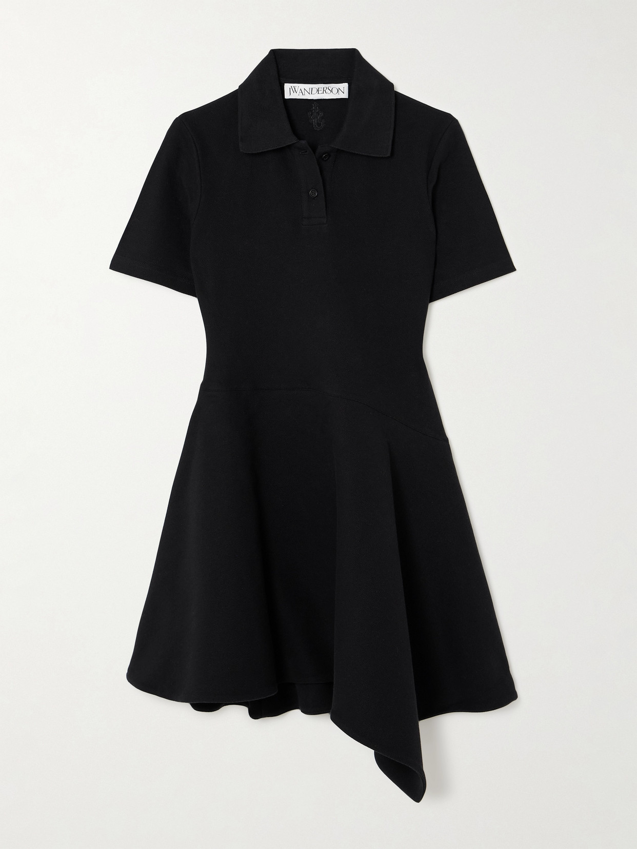 JW Anderson - Asymmetric Cotton-piqué Mini Shirt Dress - Black