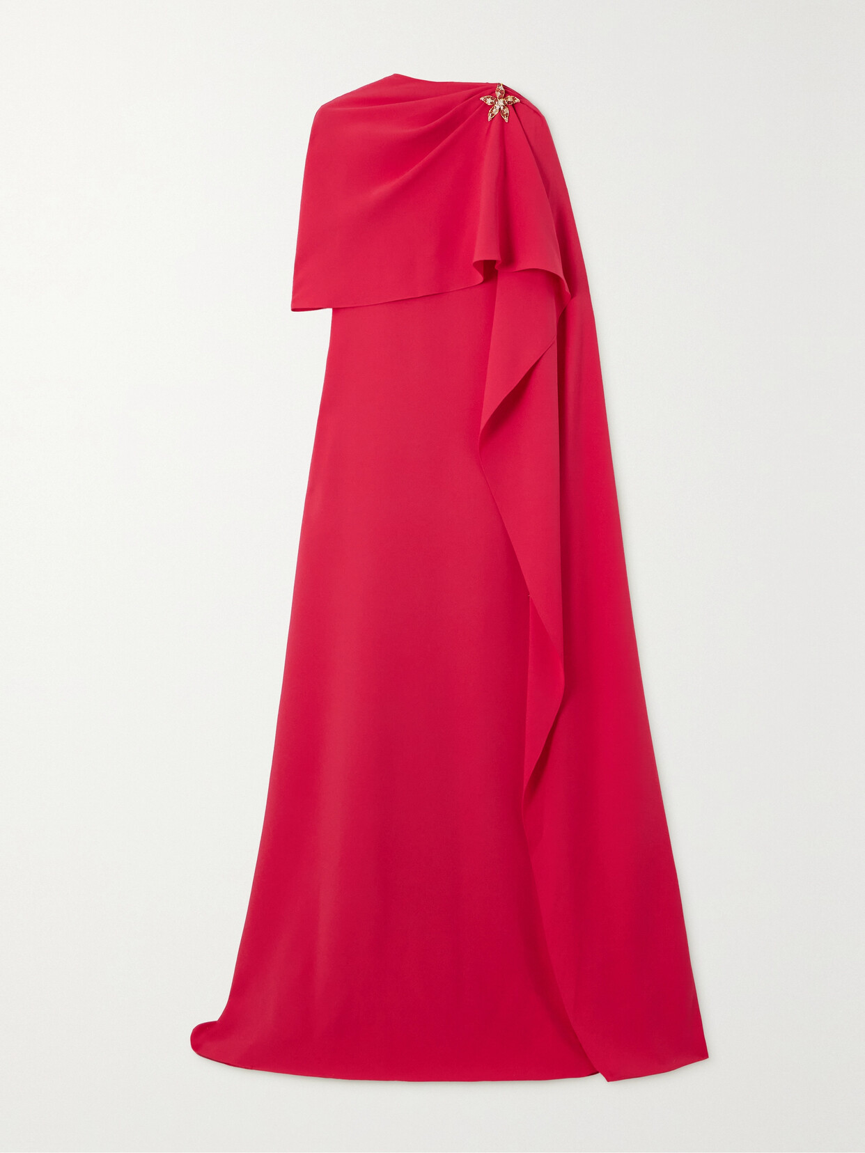 Oscar De La Renta Embellished Cape-effect Silk-blend Crepe Gown In Red