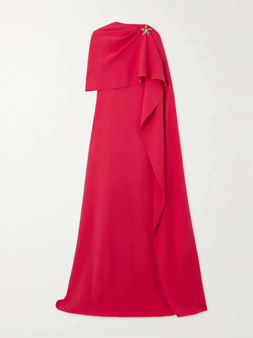 Oscar de la Renta Embellished Cape-effect Silk-blend Crepe Gown - x large