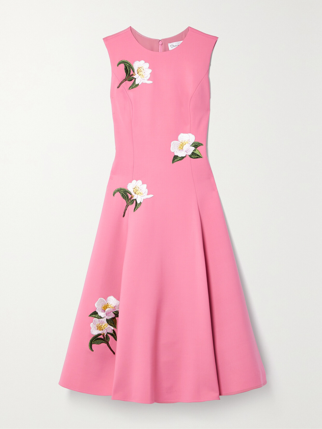 Oscar de la Renta - Camellia Appliquéd Wool-blend Crepe Midi Dress - Pink